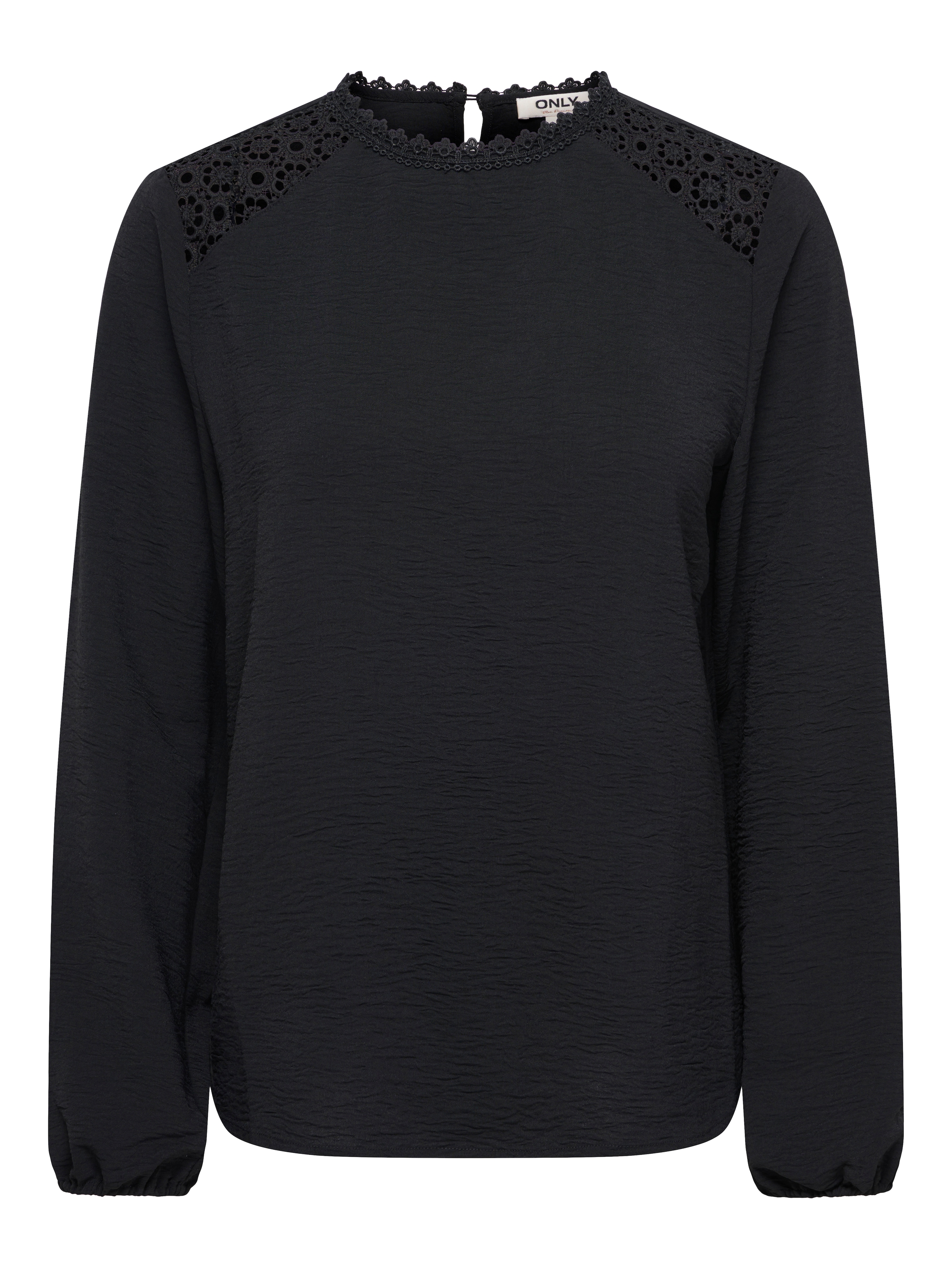ONLY Shirtbluse »ONLKATCHA LIFE LS O-NECK LACE TOP CS WVN« Kunstfaser, regular fit, mit Spitzen Detail