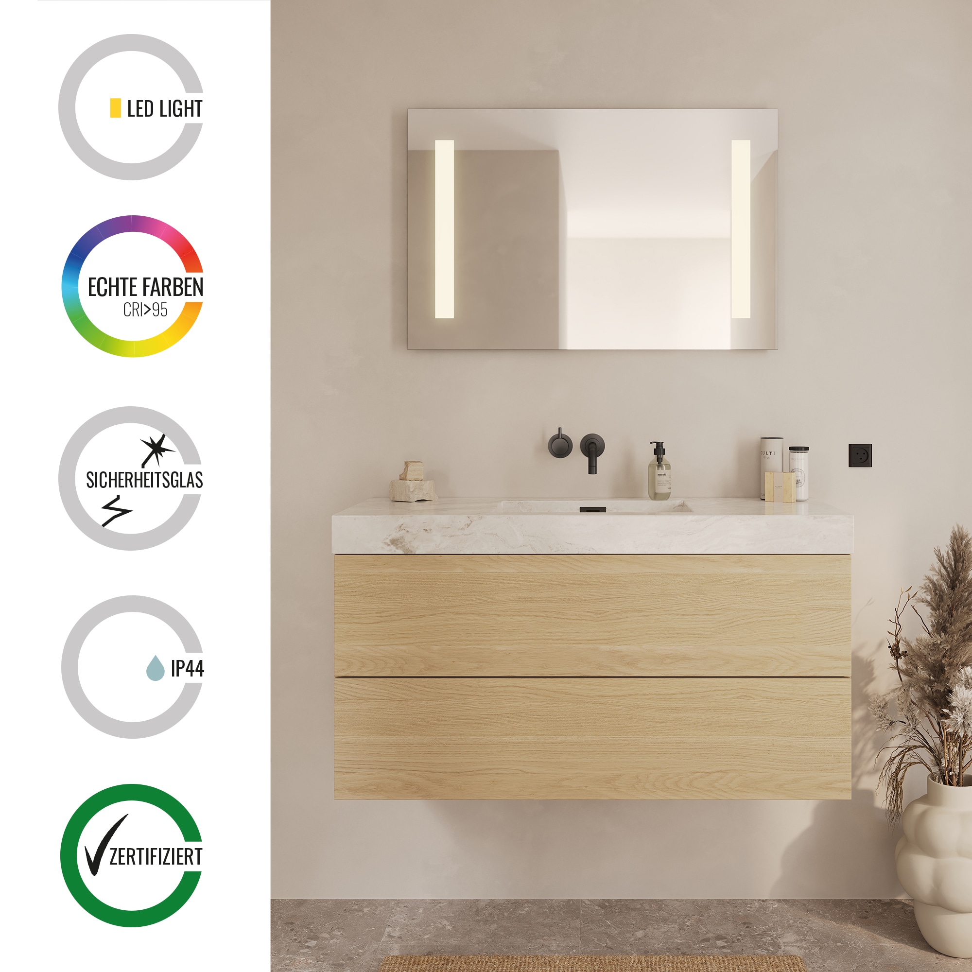 Loevschall Badspiegel "Römö Quadratisch, Spiegel mit LED Beleuchtung, Licht günstig online kaufen