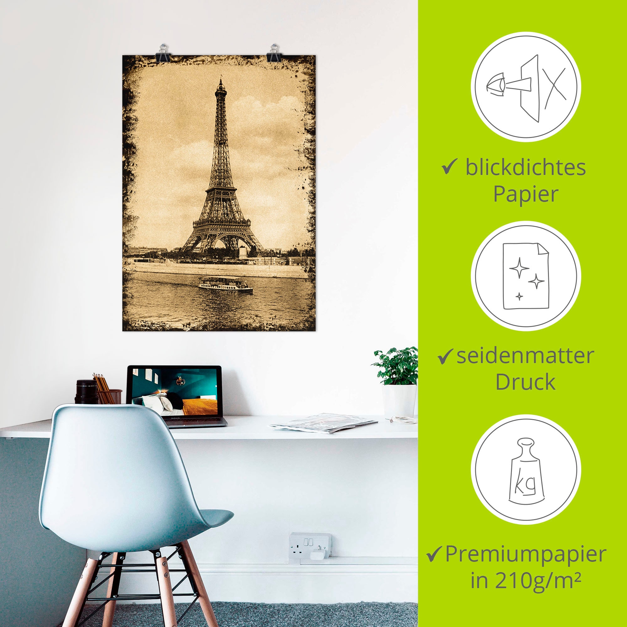 Artland Poster »Paris - Eiffelturm Vintage«, Gebäude, (1 St.), als Leinwandbild, Wandaufkleber oder Poster in versch. Größen