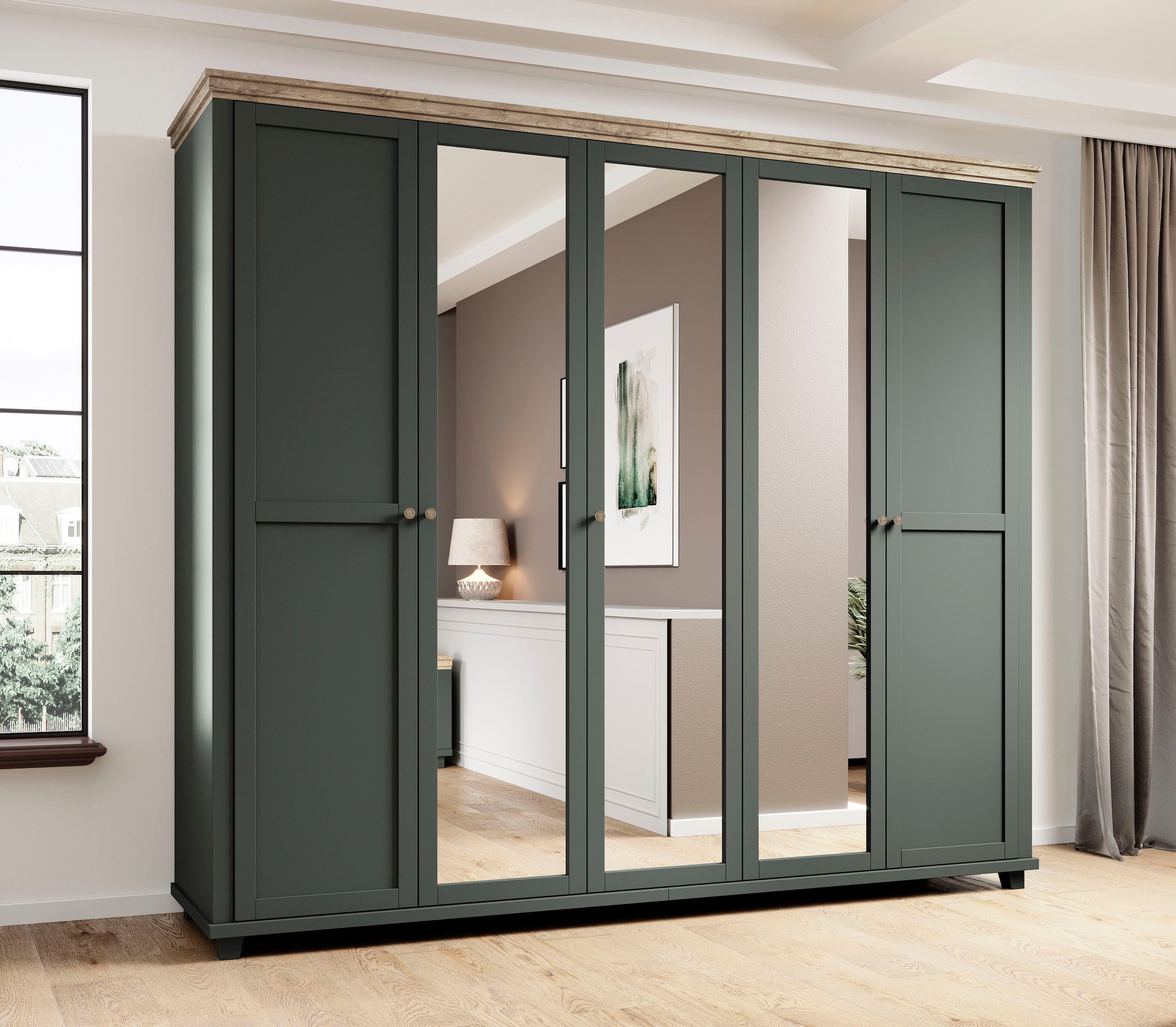 Home affaire Kleiderschrank "Evora, Landhausschrank in 3 verschieden Größen, Türen mit Soft- Close" Kleiderschrank mit Spiegel, aus FSC-zertifiziertem Holzwerkstoff