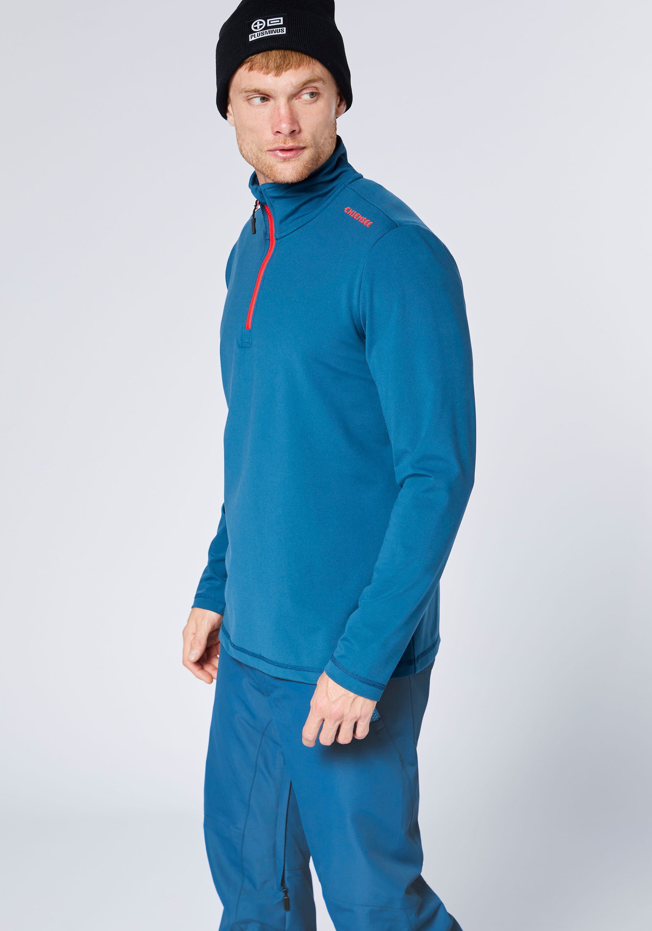 Chiemsee Strickfleece-Pullover aus Strickfleece, hochschließender Kragen, sportlicher Logodruck