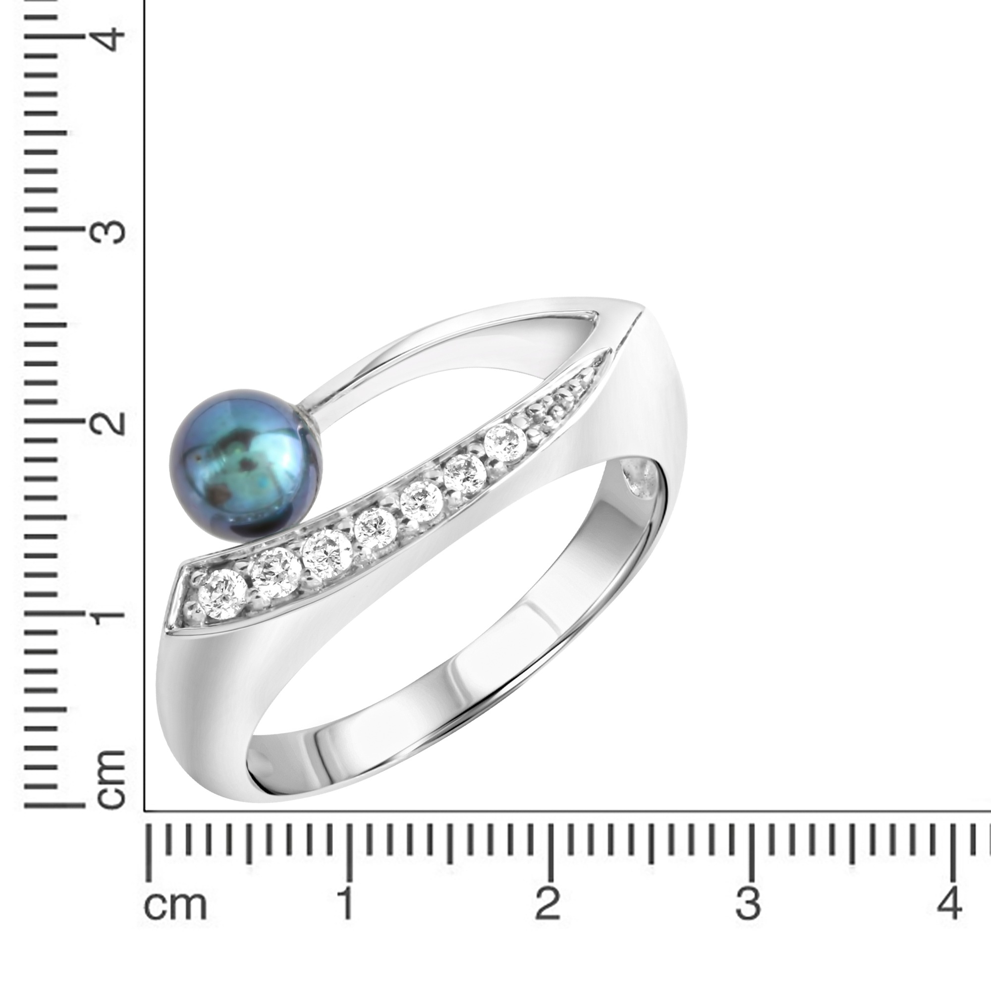 Zeeme Fingerring »Silber 925 rhodiniert mit schwarzer Perle & Zirkonia weiß«