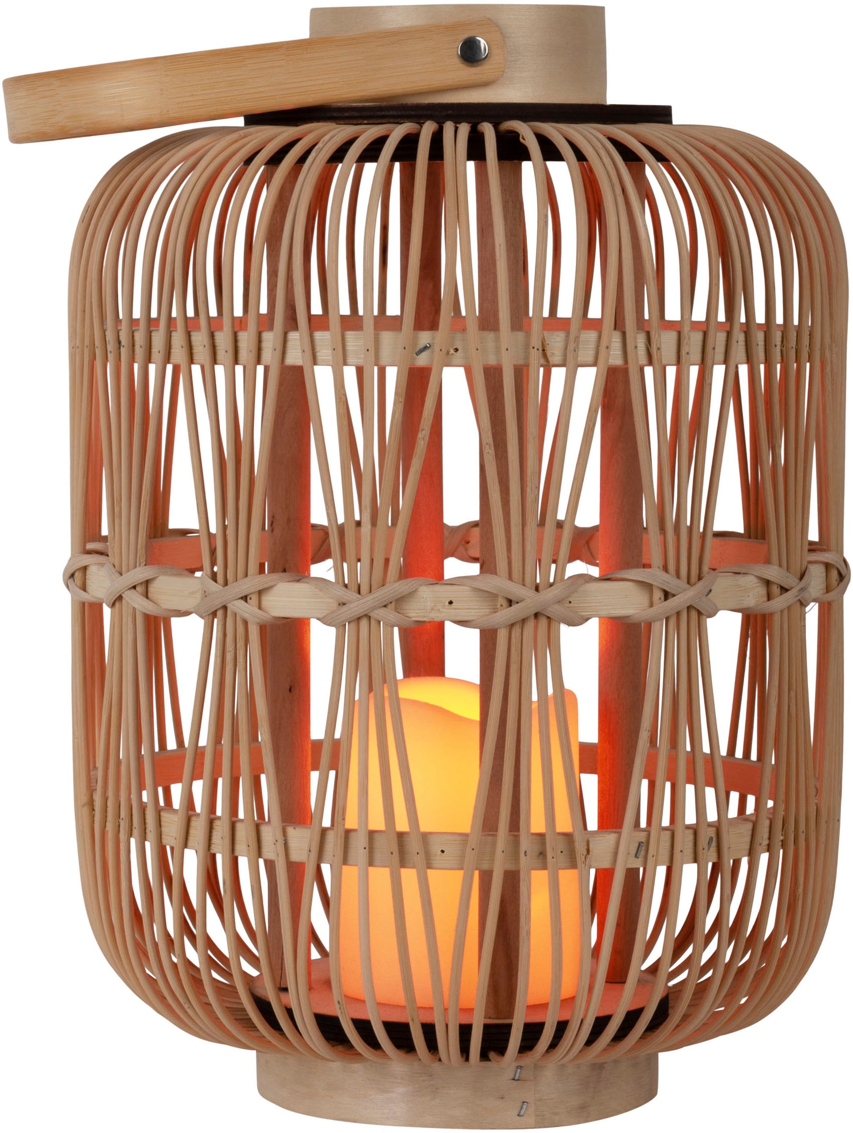 näve LED Dekolicht »Korbinian«, 1 flammig, Rattankorb natur mit Griff inkl. 1x LED-Kerze warmweiß, Timer, IP20