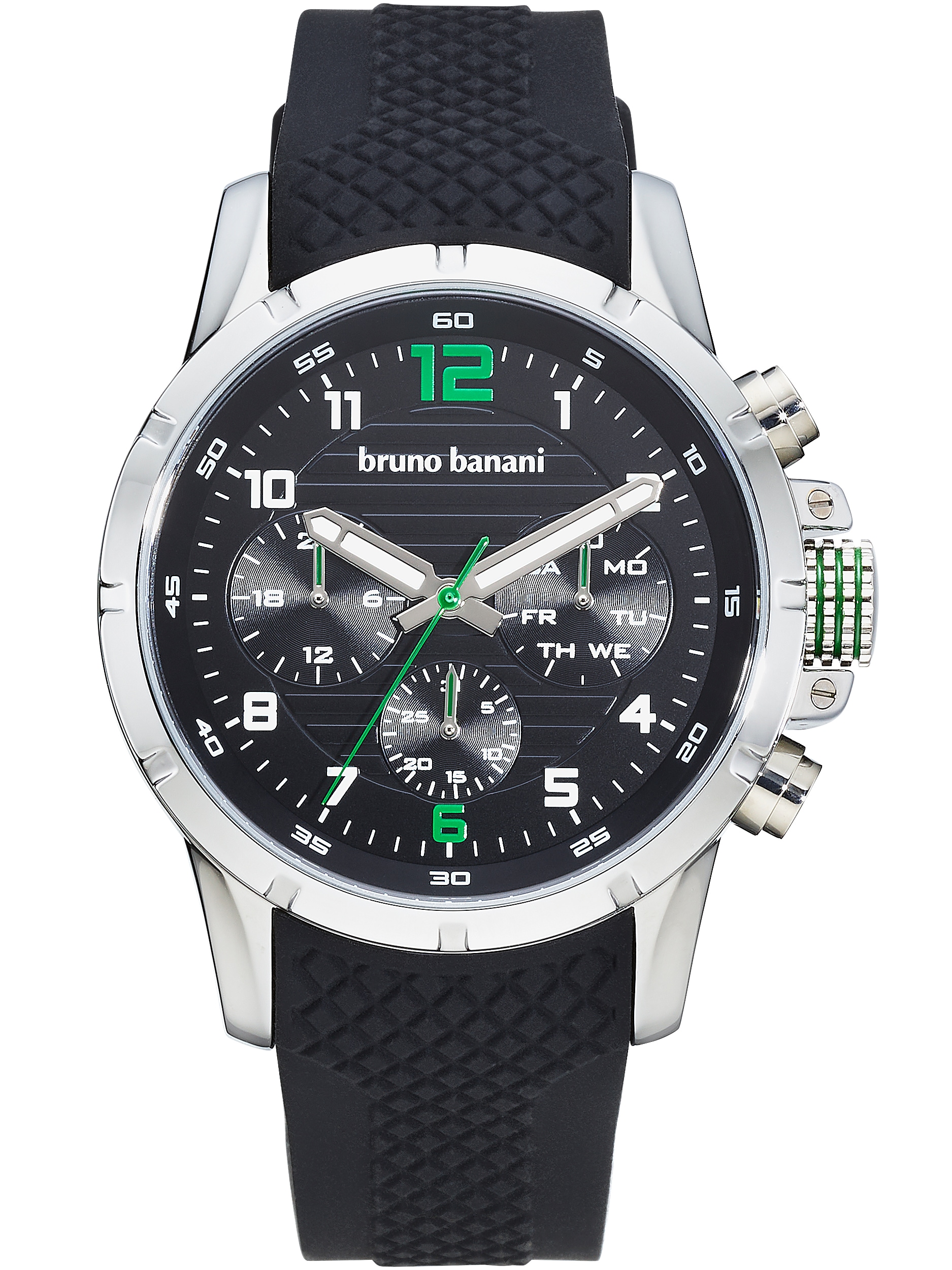 Bruno Banani Multifunktionsuhr »Pulse« Quarzuhr, Armbanduhr, Herrenuhr, Silikonarmband, analog, Tag