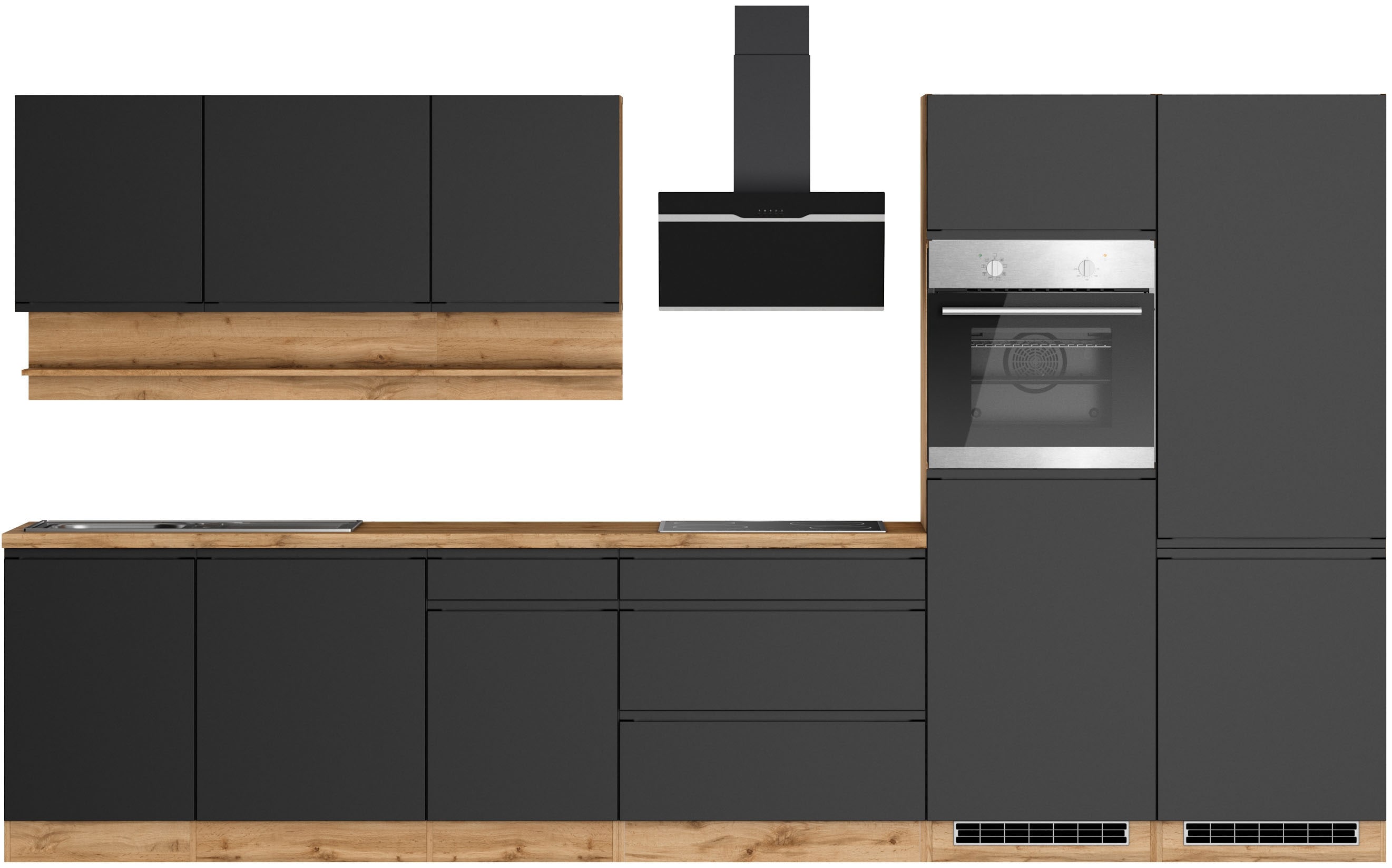 KOCHSTATION Küchenzeile "KS-Virginia,neu in verbesserter Ausführung" Arbeitsplatte 38 mm stark, Stauraum, Softclose, Breite 360 cm, Softclose, wahlweise mit E-Geräten und Induktion