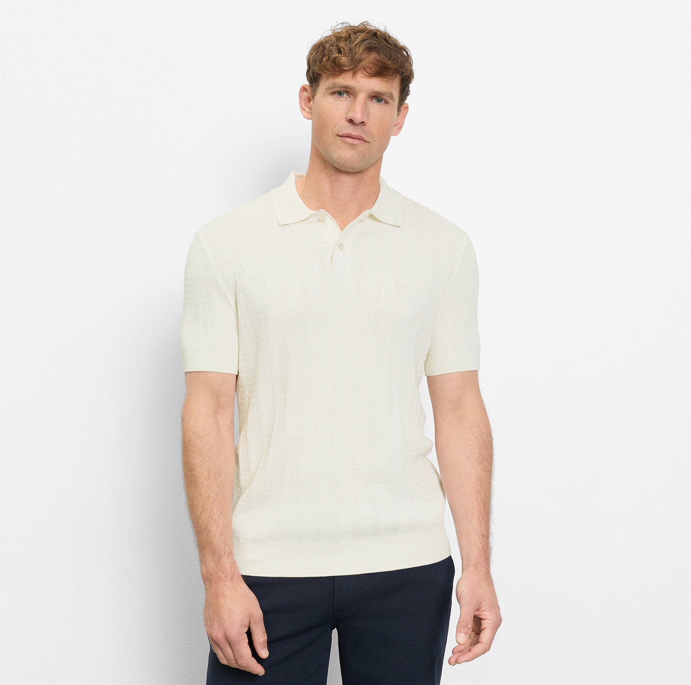 OLYMP Kurzarmshirt mit Flecht-Muster und Polokragen, Strick günstig online kaufen