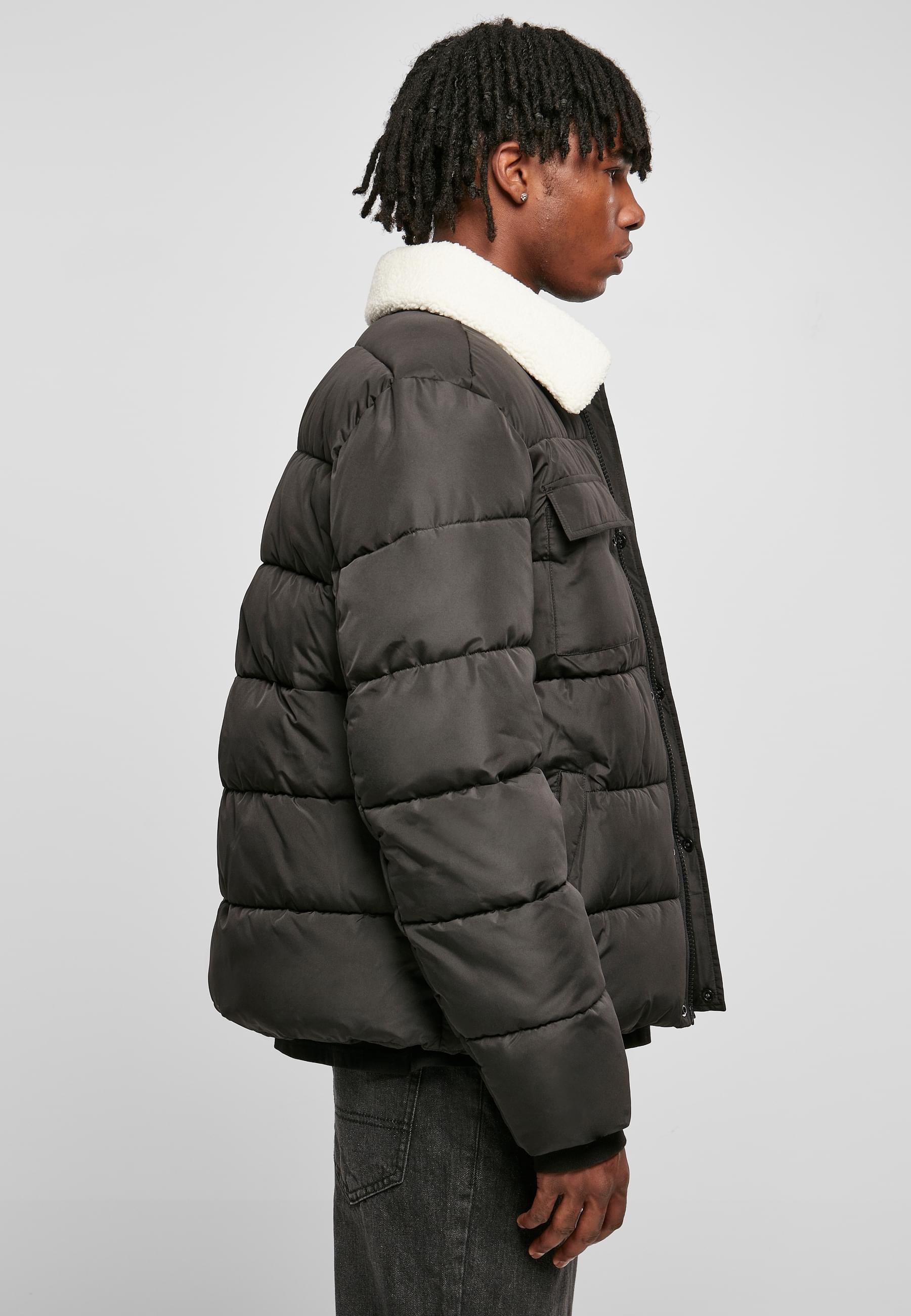 URBAN CLASSICS Winterjacke »Urban Classics Herren Sherpa Collar Padded Shirt Jacket«, (1 St.), ohne Kapuze