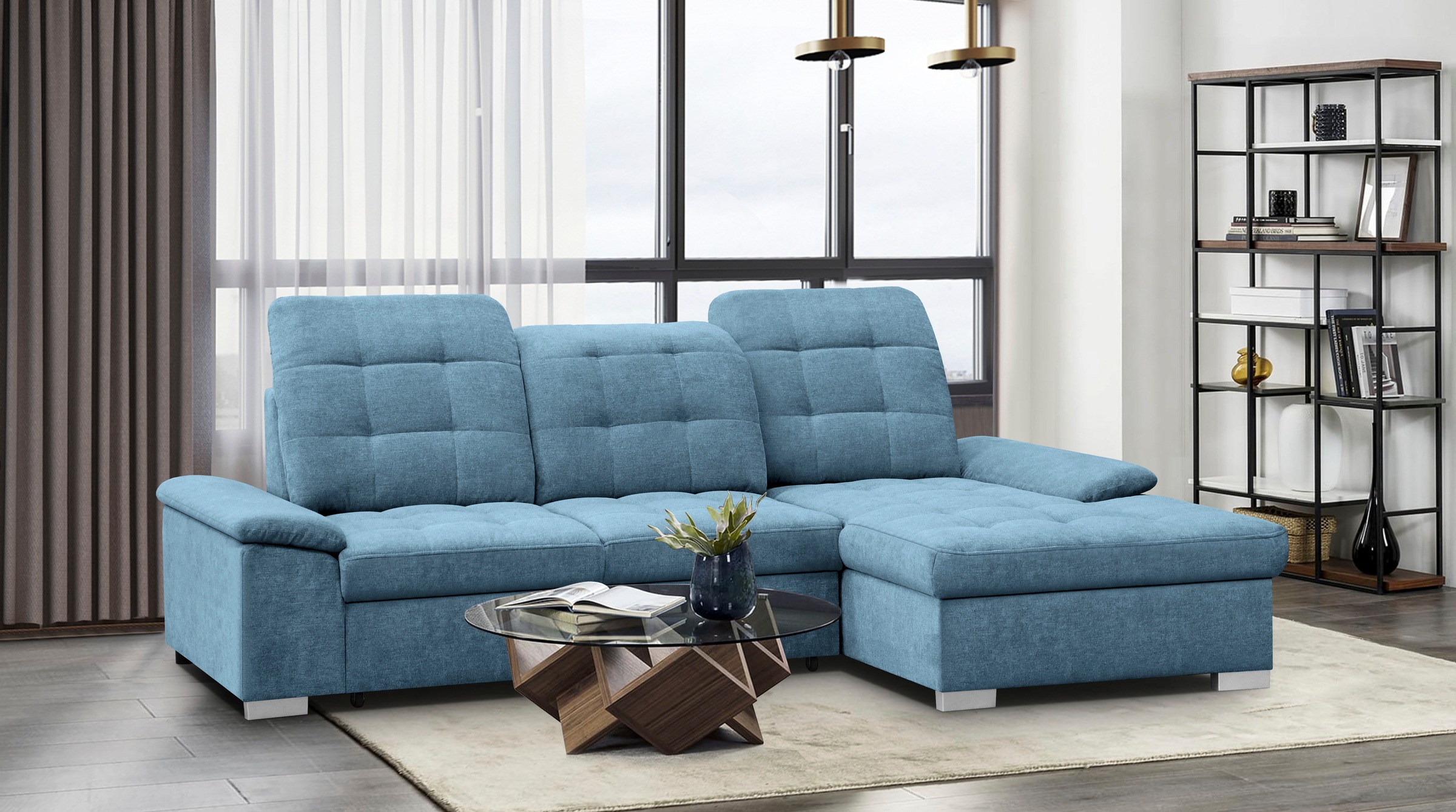 WERK2 Ecksofa "Carmen 264 cm breit L-Form Sofa Schlaffunktion Kopfstützen verstellbar" Schlafcouch mit Bettkasten, Eckcouch wahlw. mit Sitztiefenverstellung