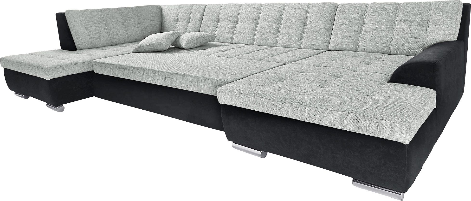 DOMO collection Wohnlandschaft »Treviso incl. Zierkissen, moderne Steppung, XXL: B/T/H: 364/201/83 cm«, wahlweise mit Bettfunktion, in vielen Bezugsarten auch in Cord U-Form