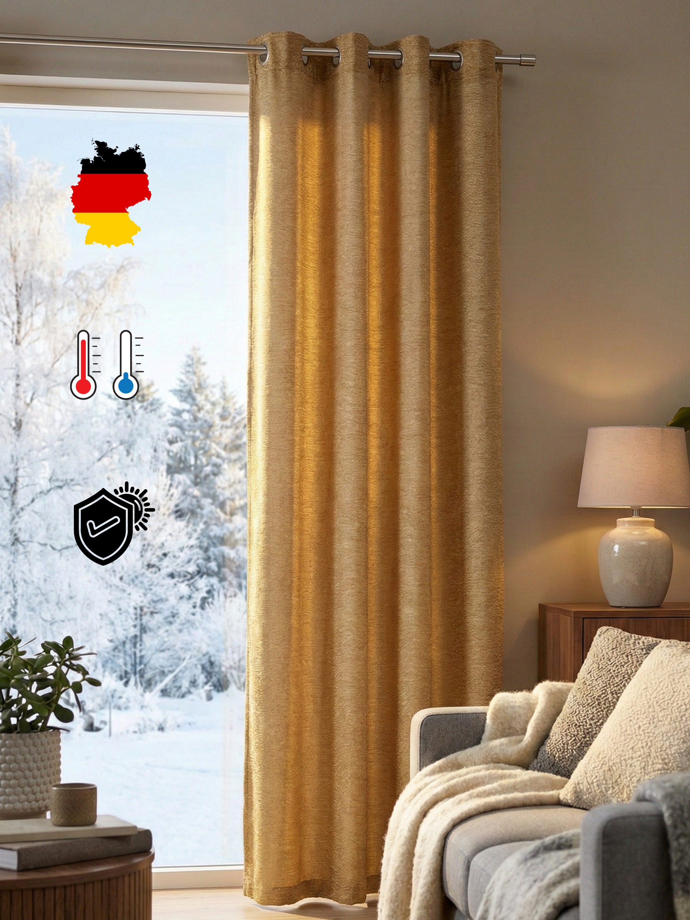 Vorhang WIRTH, B:270cm H:225cm, gelb, Chenille, Polyacryl, Wohnzimmer, Gardinen, "Trondheim B"