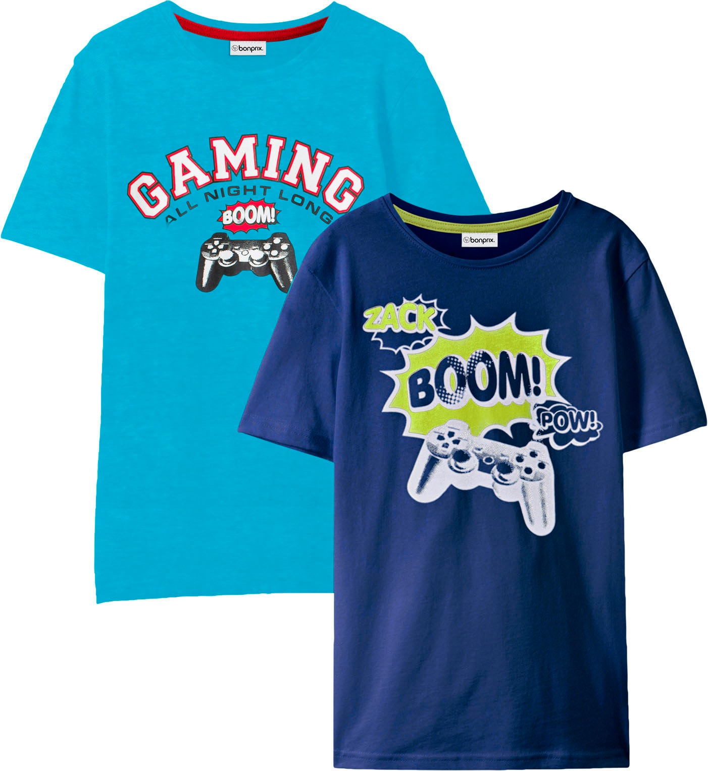 bonprix T-Shirt Packung, 2 Stk. bequeme Passform, Kurzarm, mit Frontdruck, aus Baumwolle