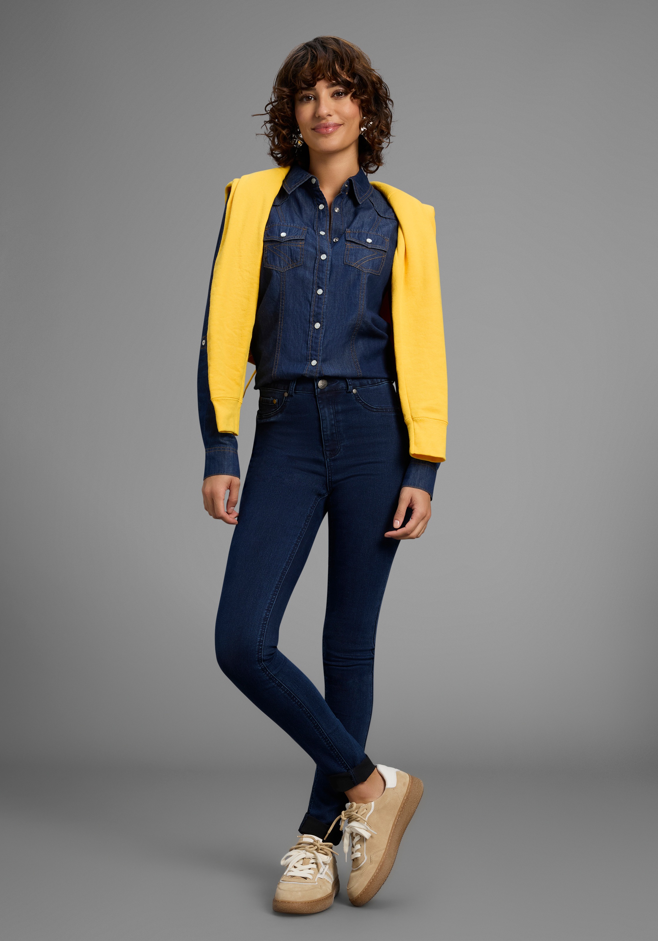 Skinny-fit-Jeans ARIZONA "Ultra Stretch", Damen, Gr. 48, N-Gr, rinsed, Denim/Jeans, Obermaterial: 63% Baumwolle, 32% Polyester, 5% Elasthan, skinny fit lang, Jeans, skinny-fit, betonte Taille, shaping-Effekt, high Waist, Topseller 3