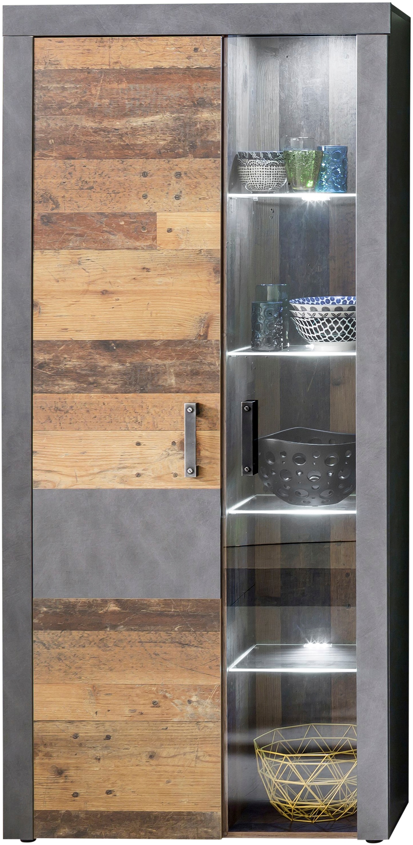 Home affaire Vitrine »Ilana« moderner Industrial Style - Beleuchtung optional - B/T/H 87/34/189 cm