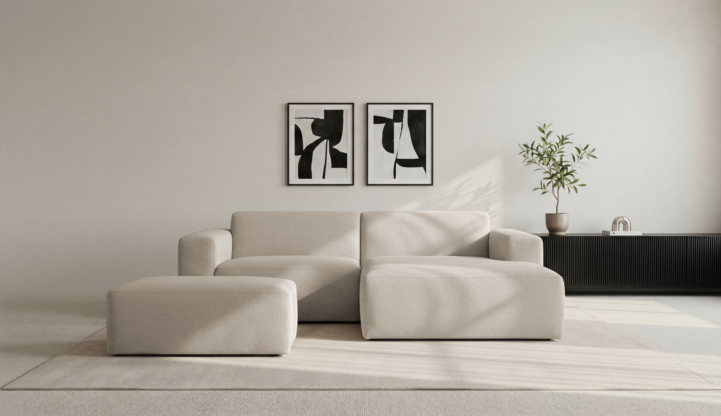 INOSIGN Ecksofa "Koa,228cm, L-Form, Modulsofa, Webstoff, Cord, Struktur, Chenille" Designsofa, Set, Hocker inklusive, weicher Lounge-Sitzkomfort
