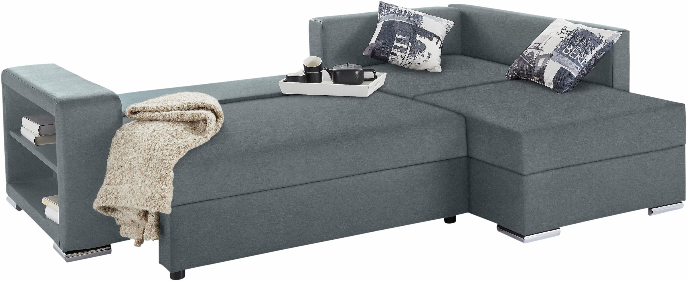 COLLECTION AB Ecksofa »John L-Form«, mit Bettfunktion, Bettkasten und integriertem Regal