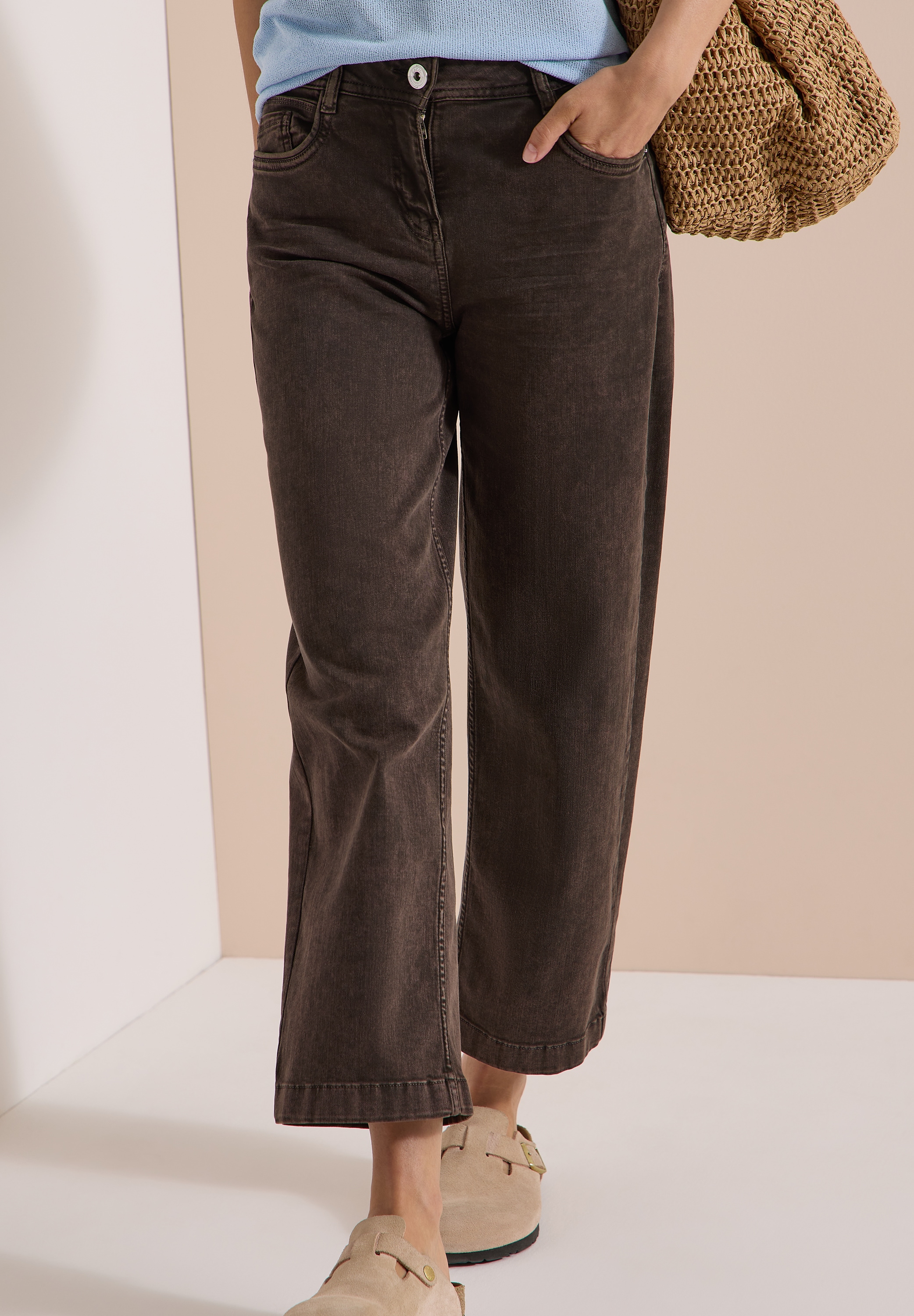 Cecil Loose-fit-Jeans 7/8-Jeans, High Waist, Wide Leg, colored Denim