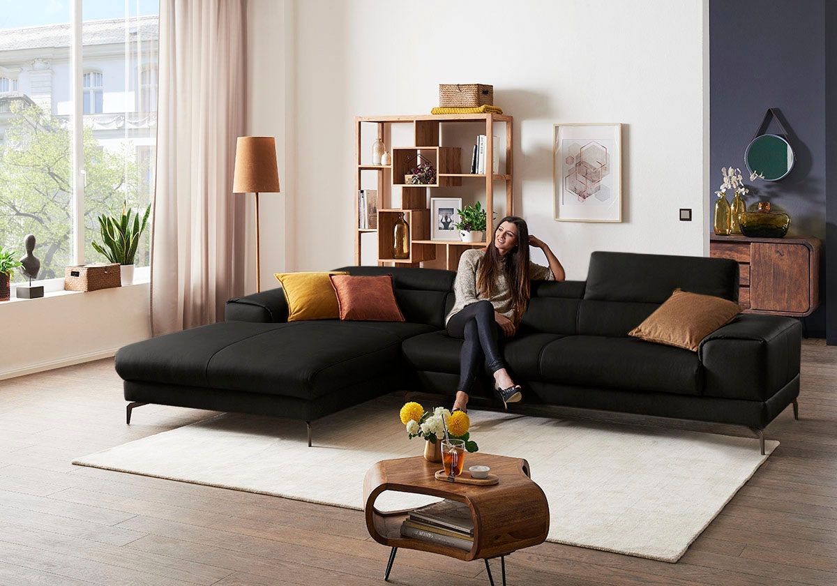 W.SCHILLIG Ecksofa »piedroo, Designsofa mit tollem Sitzkomfort, bequem und elegant, L-Form«, Kopfteilverstellung, wahlweise mit Sitztiefenverstellung, Breite 343cm