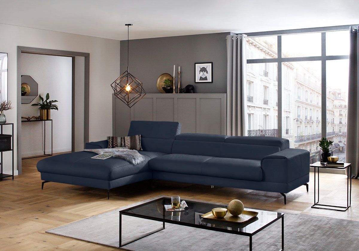 W.SCHILLIG Ecksofa »piedroo, Designsofa mit tollem Sitzkomfort, bequem, L-Form«, Kopfteilverstellung, wahlweise mit Sitztiefenverstellung, Breite 343cm