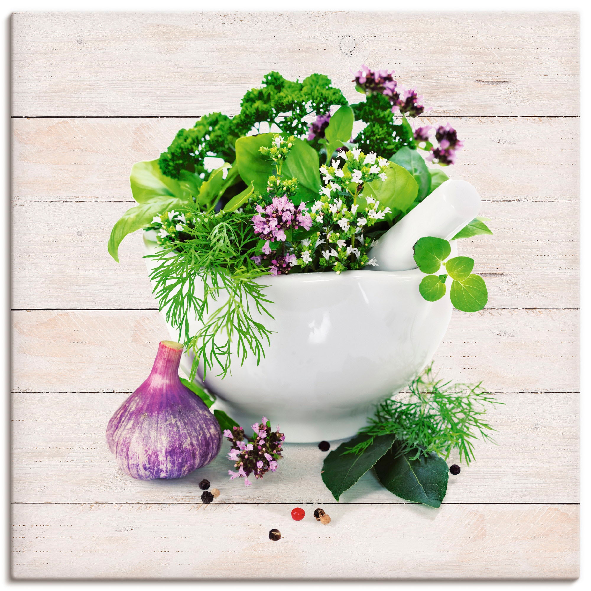 Artland Wandbild "Heilkräuter auf weißem Hintergrund Küche" Arrangements 1 günstig online kaufen