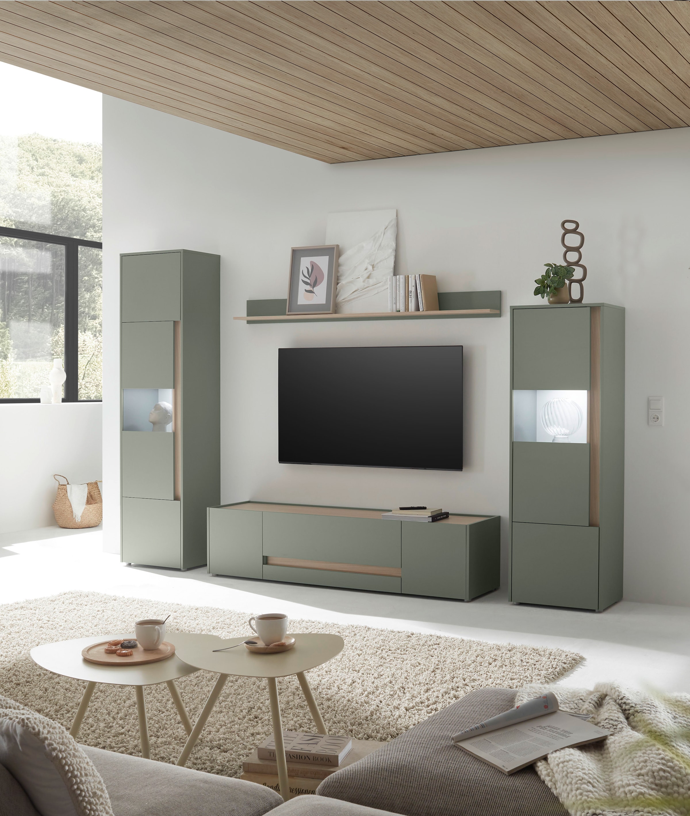 INOSIGN Wohnwand »City/Giron, moderne Anbauwand, Komplettset in vielen Farben verfügbar«, (Set, 4 St.), enthält zwei Vitrinen, ein Lowboard & ein Wandboard