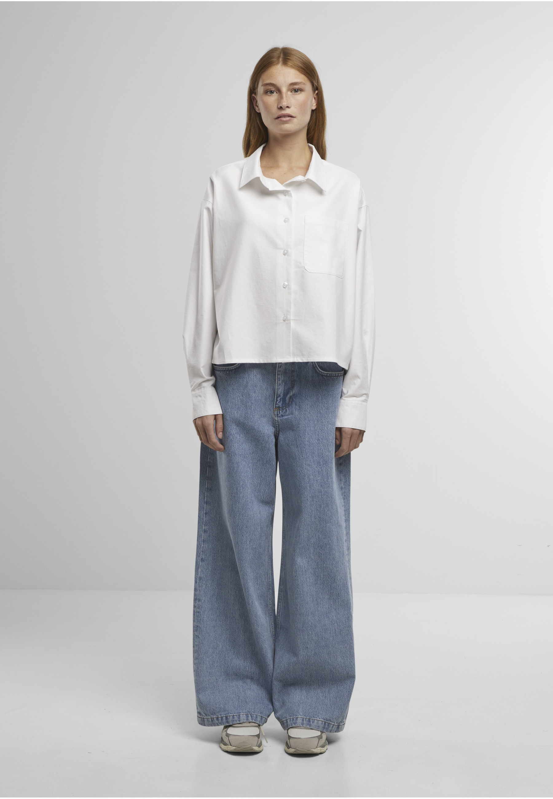 URBAN CLASSICS Langarmhemd »Urban Classics Ladies Short Oxford Shirt«