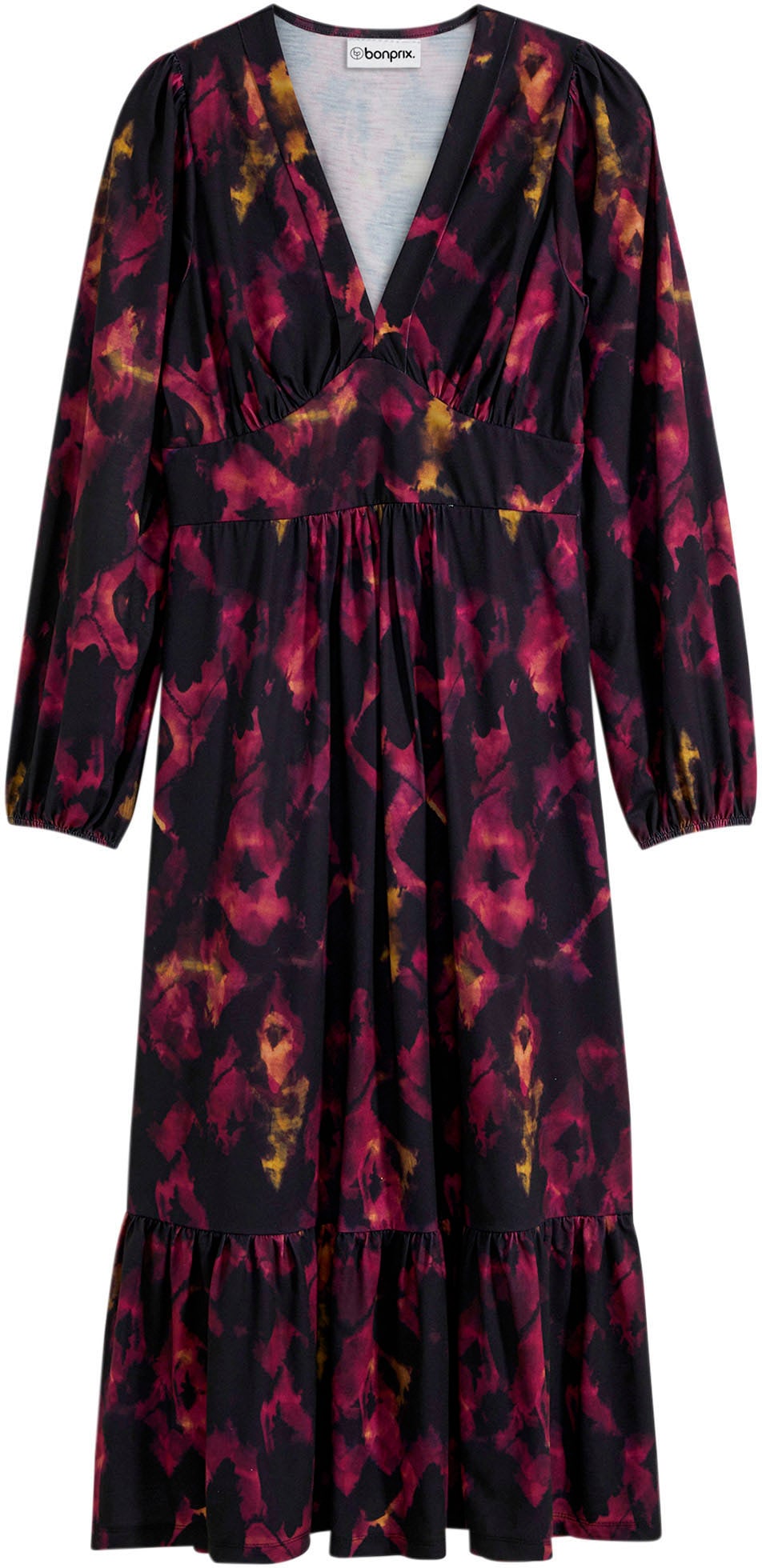 bonprix Midikleid aus Polyester und Elasthan, Slim Fit Passform, schwingender Rock