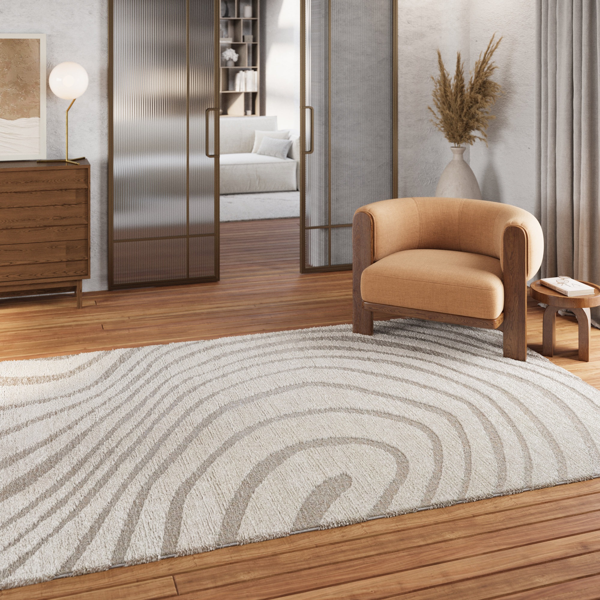 Wecon home Teppich »Björn«, rechteckig, 18 mm Höhe, Gewebt, Hoch-Tief, pflegeleicht, Wellen-Muster, Scandi, Wohnzimmer