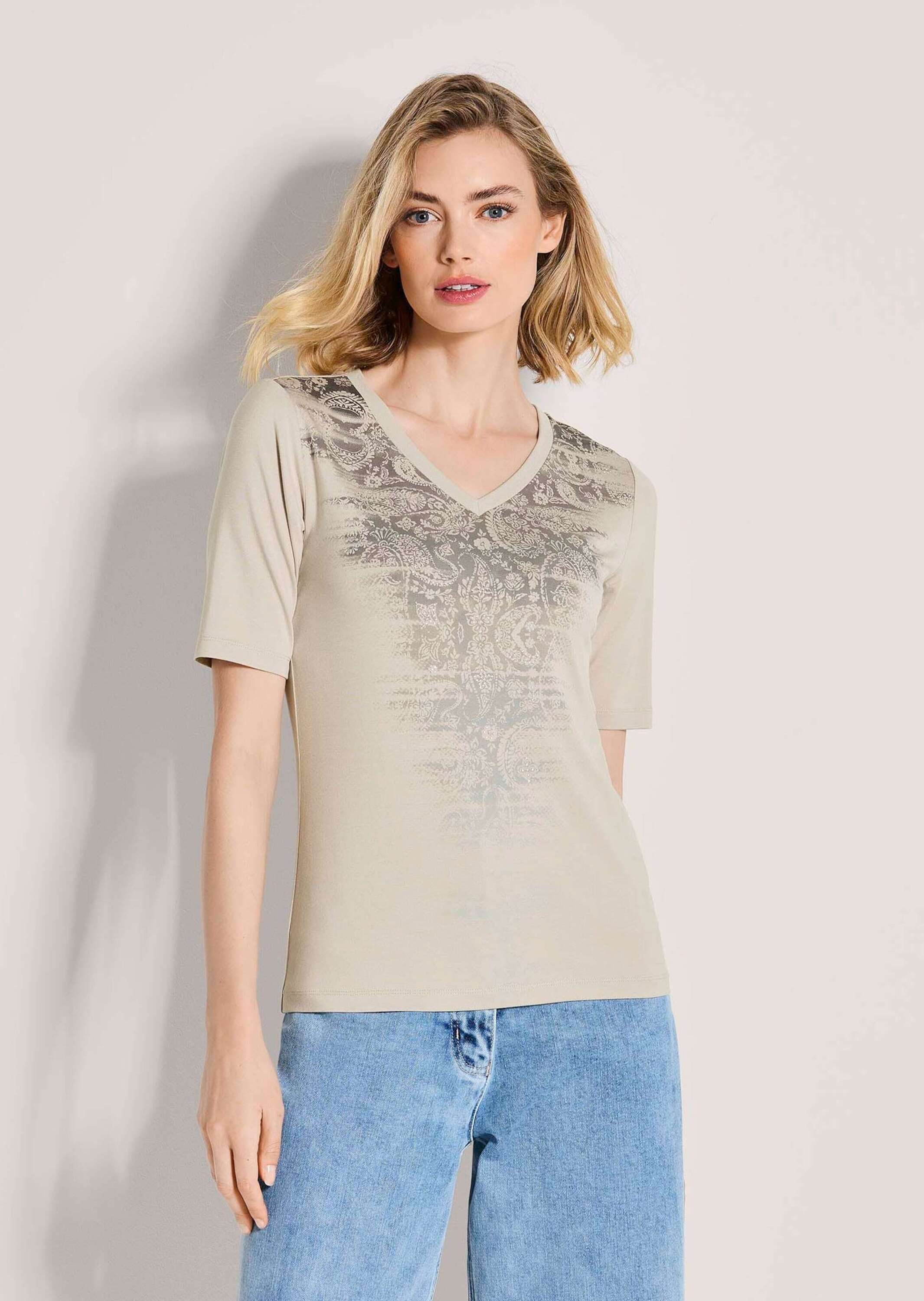 MADELEINE Kurzarmshirt »Shirt Printshirt mit Strass« Strass-Applikationen