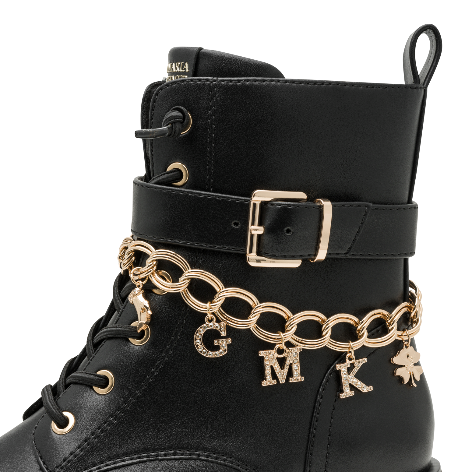 MARCO TOZZI by GMK Schnürstiefelette  Blockabsatz, Schnürboots mit edler Zierkette mit GMK-Lettern
