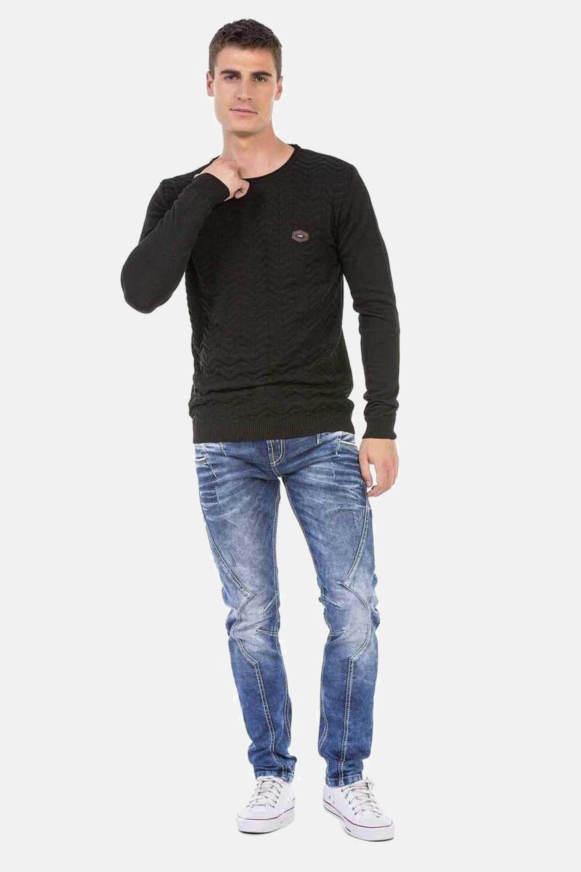 Cipo & Baxx Rundhalspullover »Pullover«, mit Zopfmuster, CP240
