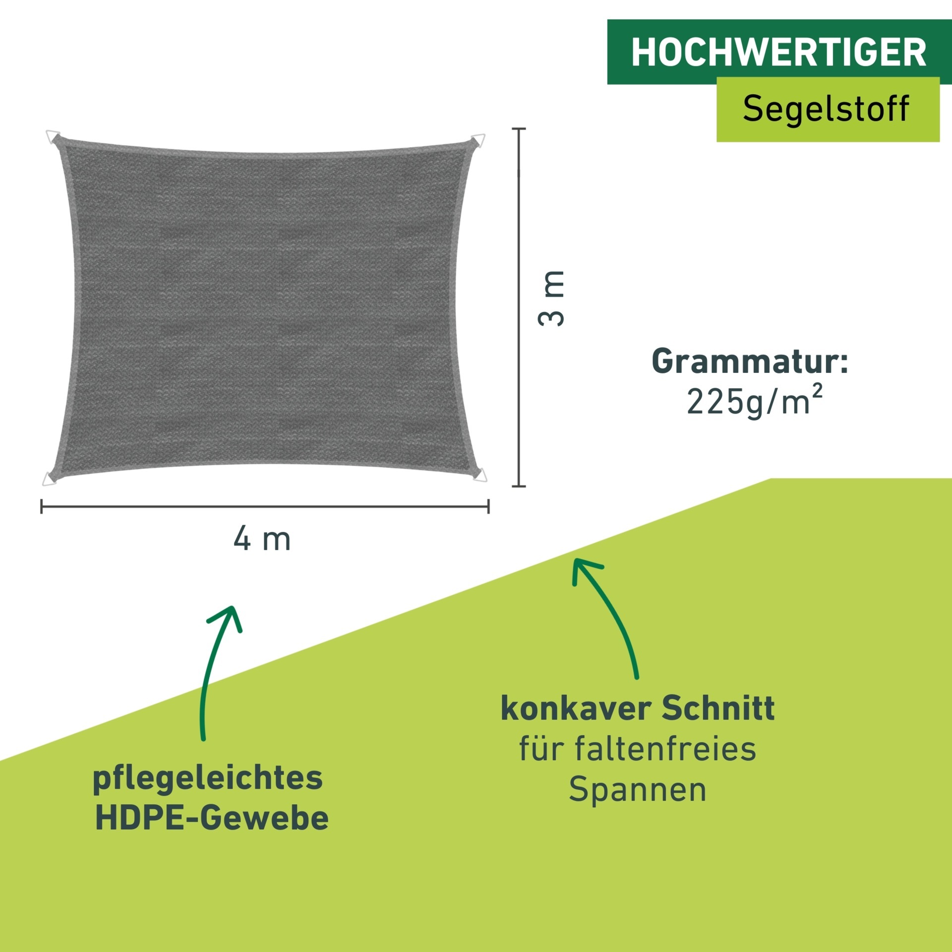 Windhager Sonnensegel »Capri, Rechteckiges Segel zur Beschattung von Garten, Terrasse, Balkon« Sonnenschutz 3 x 4 m, erhältlich in grau, champagner oder reed