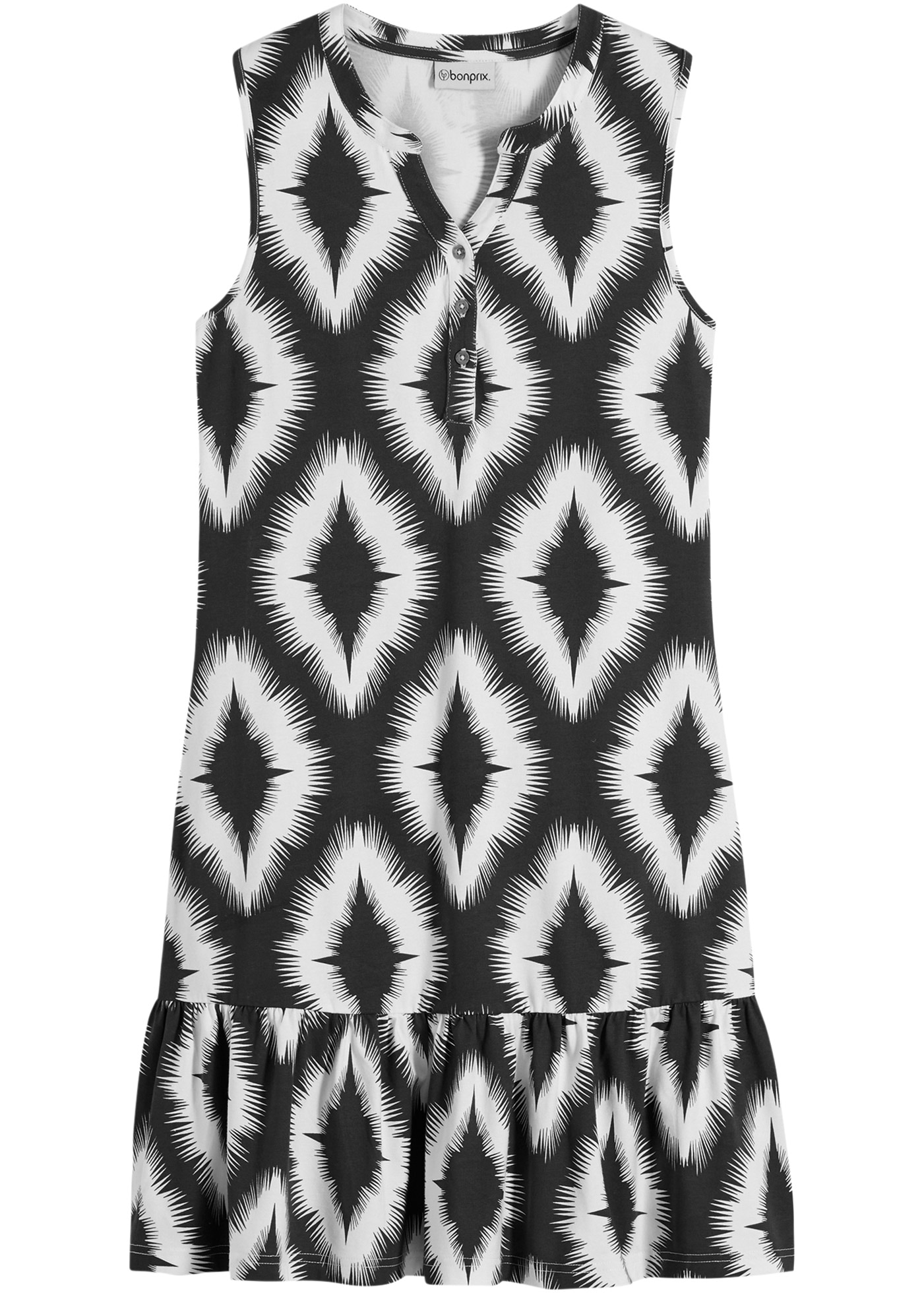 bonprix Jerseykleid »Jerseykleid aus softem Baumwoll-Mix« mit Alloverprint und Volant am Saum