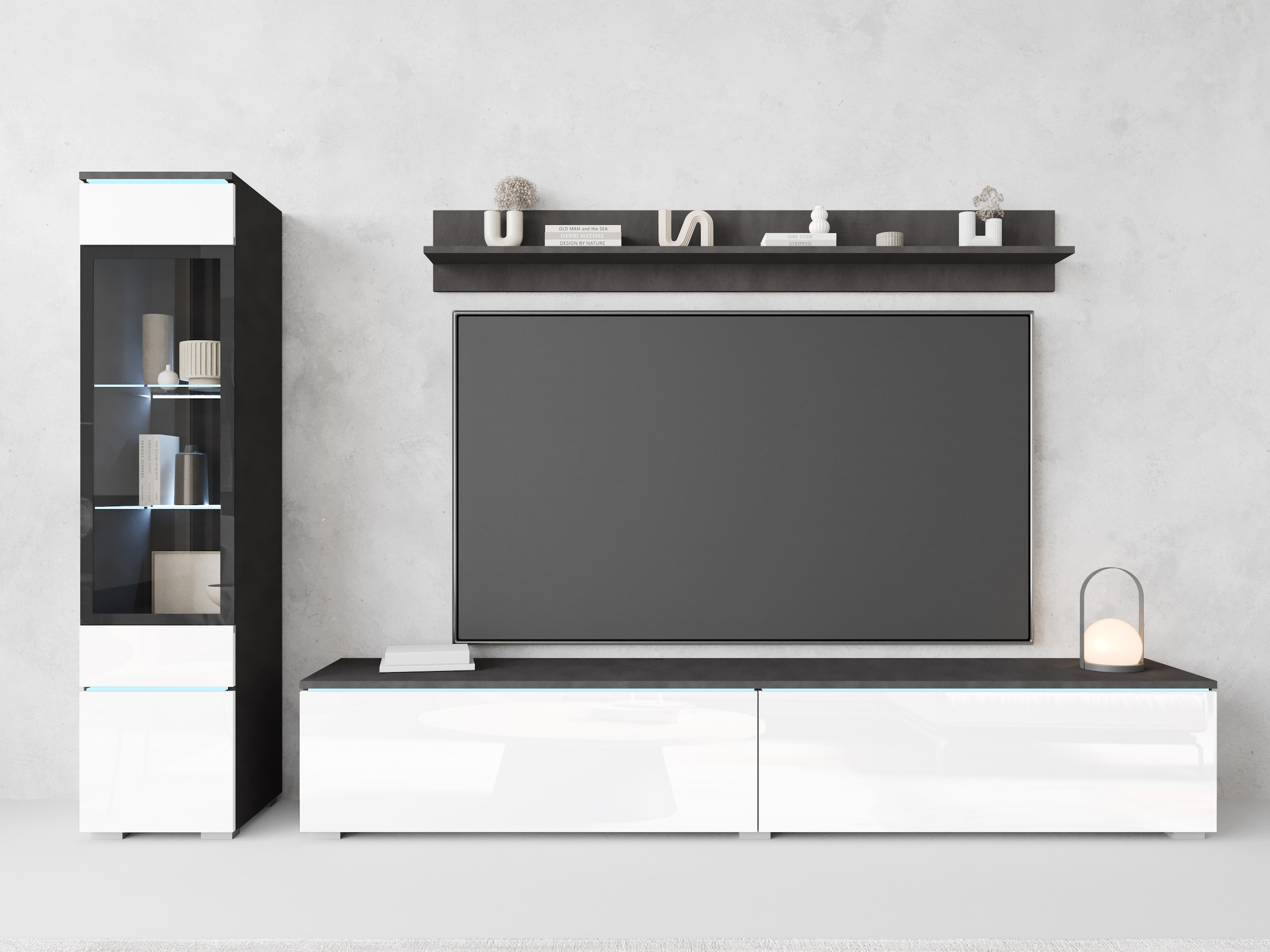 Wohnwand HOME AFFAIRE, B:230cm H:130cm T:33cm, weiß, Wohnzimmer, Kastenmöbel-Sets, "VERA I, Vitrinen Türanschlag links/rechts wechselbar", Vitrine