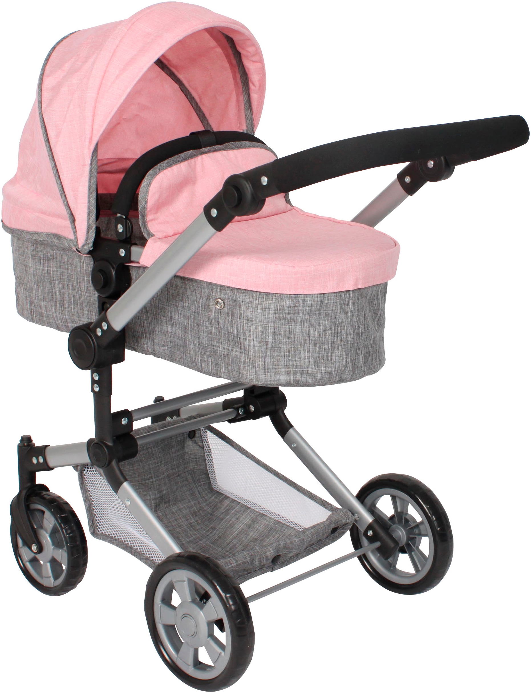 CHIC2000 Jungen Kombi-Puppenwagen "Linus", rosa, Kunststoff, Polyester, Stahl, B:42cm H:82cm T:72cm, Puppenwagen, mit schwenkbaren Vorderrädern