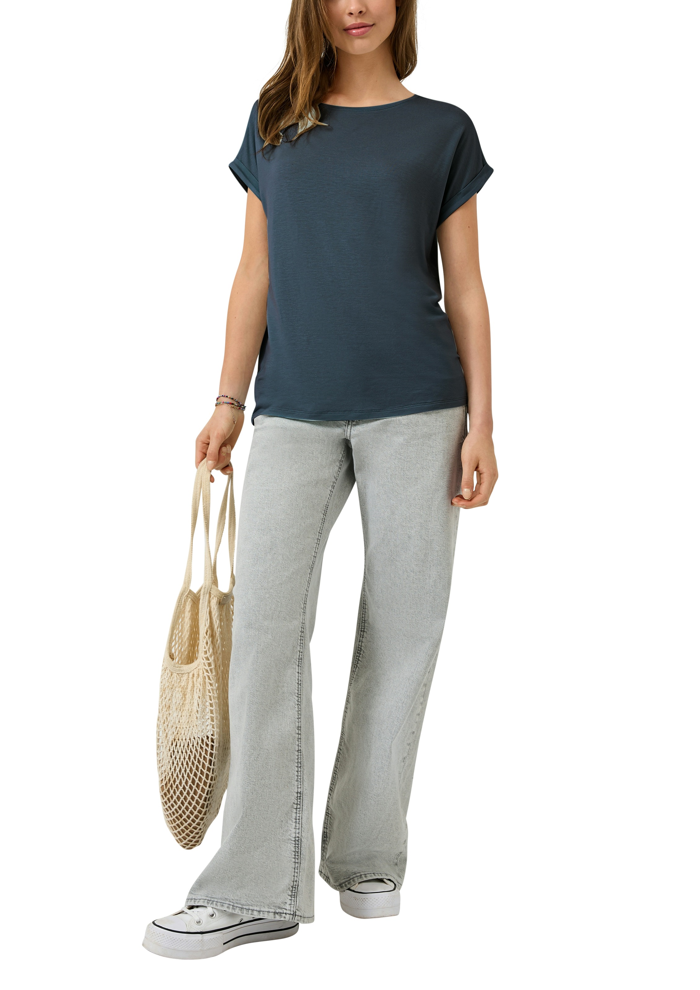 QS Kurzarmshirt mit Ärmelaufschlag günstig online kaufen