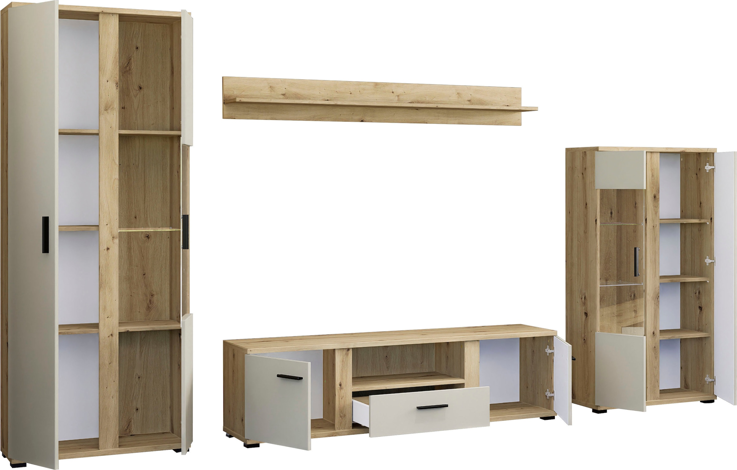HBZ Wohnwand »Kanada Wohnwand, BxHxT 340x196x40«, (4 St.), Breite 340cm, Unterflurauszug, Melaminbeschichtung