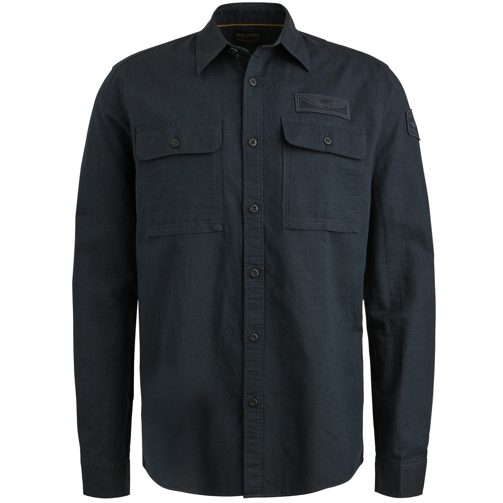 PME LEGEND Langarmhemd »Long Sleeve Shirt Cotton/linen«, mit Brusttaschen und mit Leinen