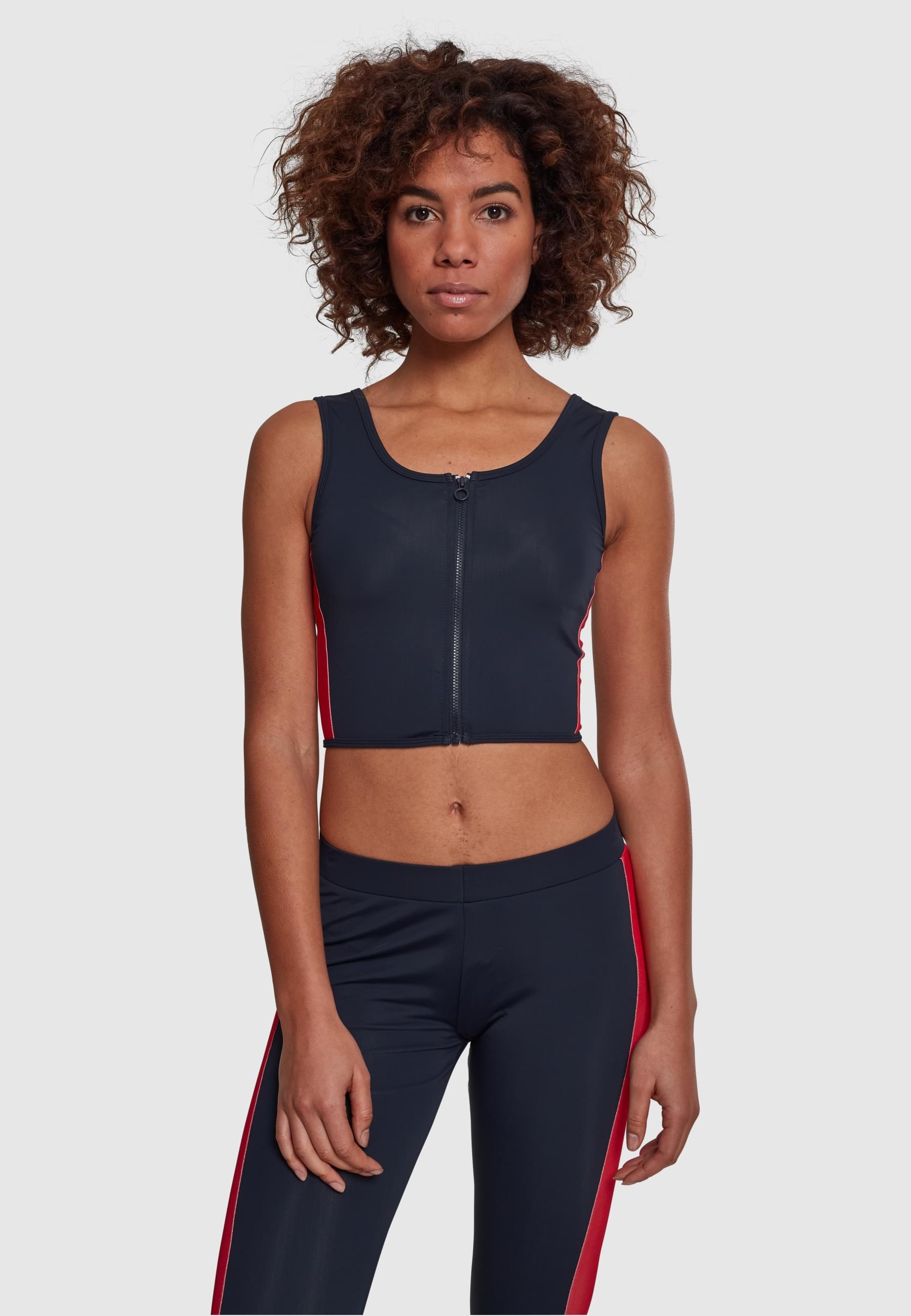 URBAN CLASSICS Muskelshirt »Urban Classics Damen Ladies Side Stripe Cropped Zip Top«, (1 tlg.)