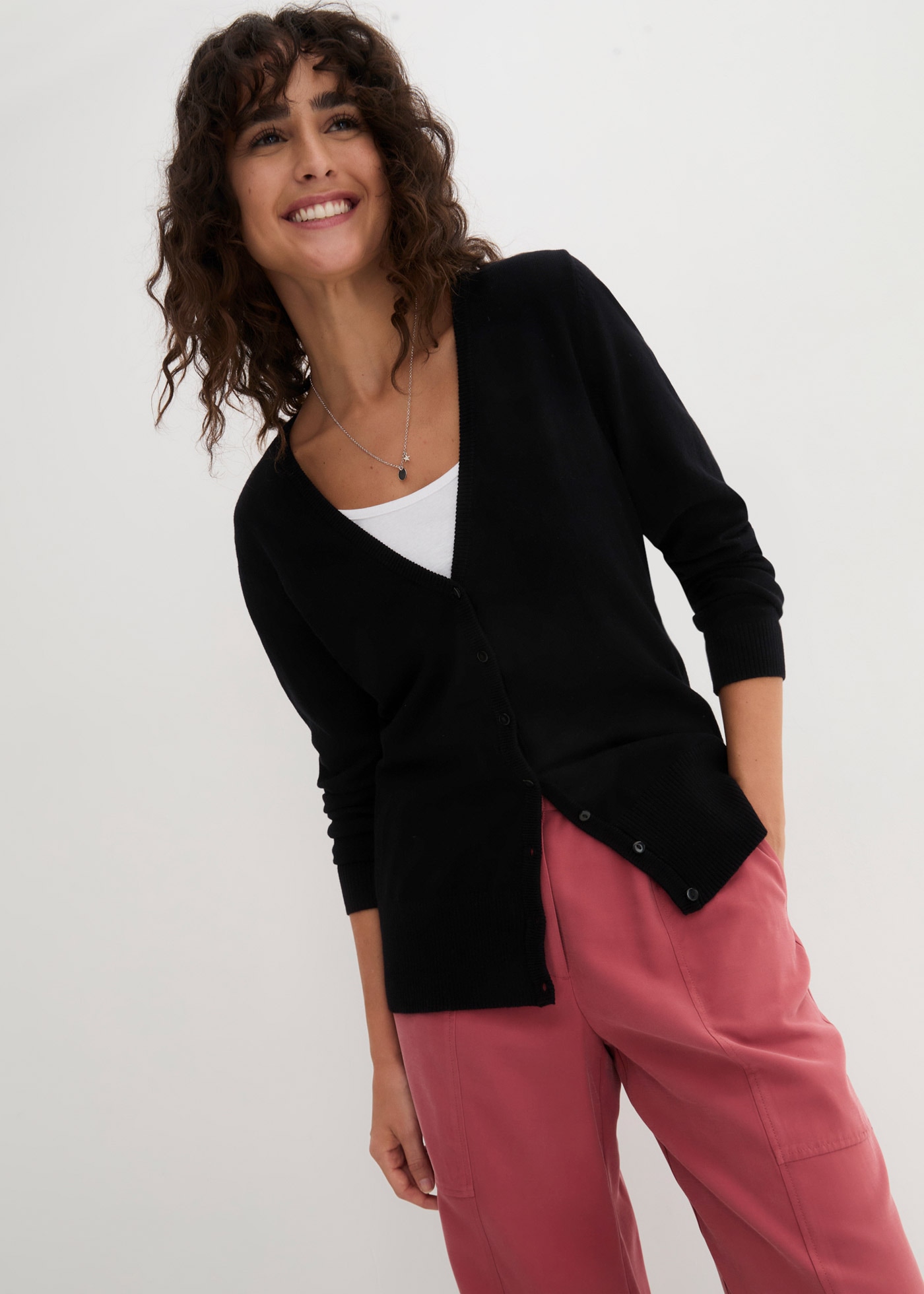 bonprix Strickjacke in Basic-Form, mit hohem Baumwollanteil günstig online kaufen
