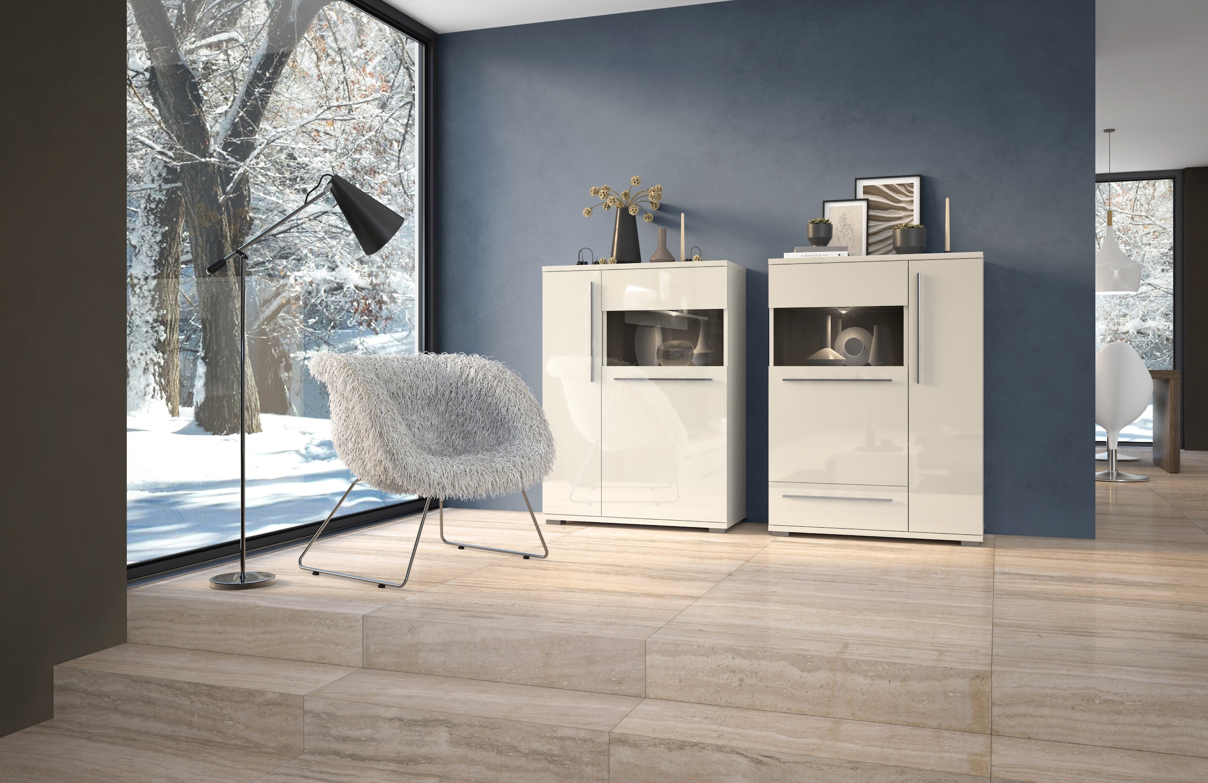 Places of Style Highboard »Piano Vitrine«, UV lackiert, Soft-Close Funktion