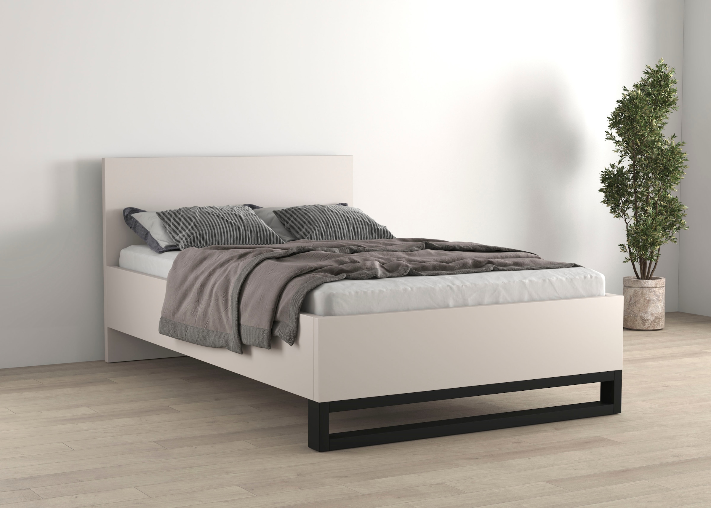 Home affaire Bettgestell "Bronne, Topeseller, Industrial Design" In den Breiten 140cm, 160cm und 180cm, Stauraumbett in drei Breiten, stabil mit Kufen in Metalloptik