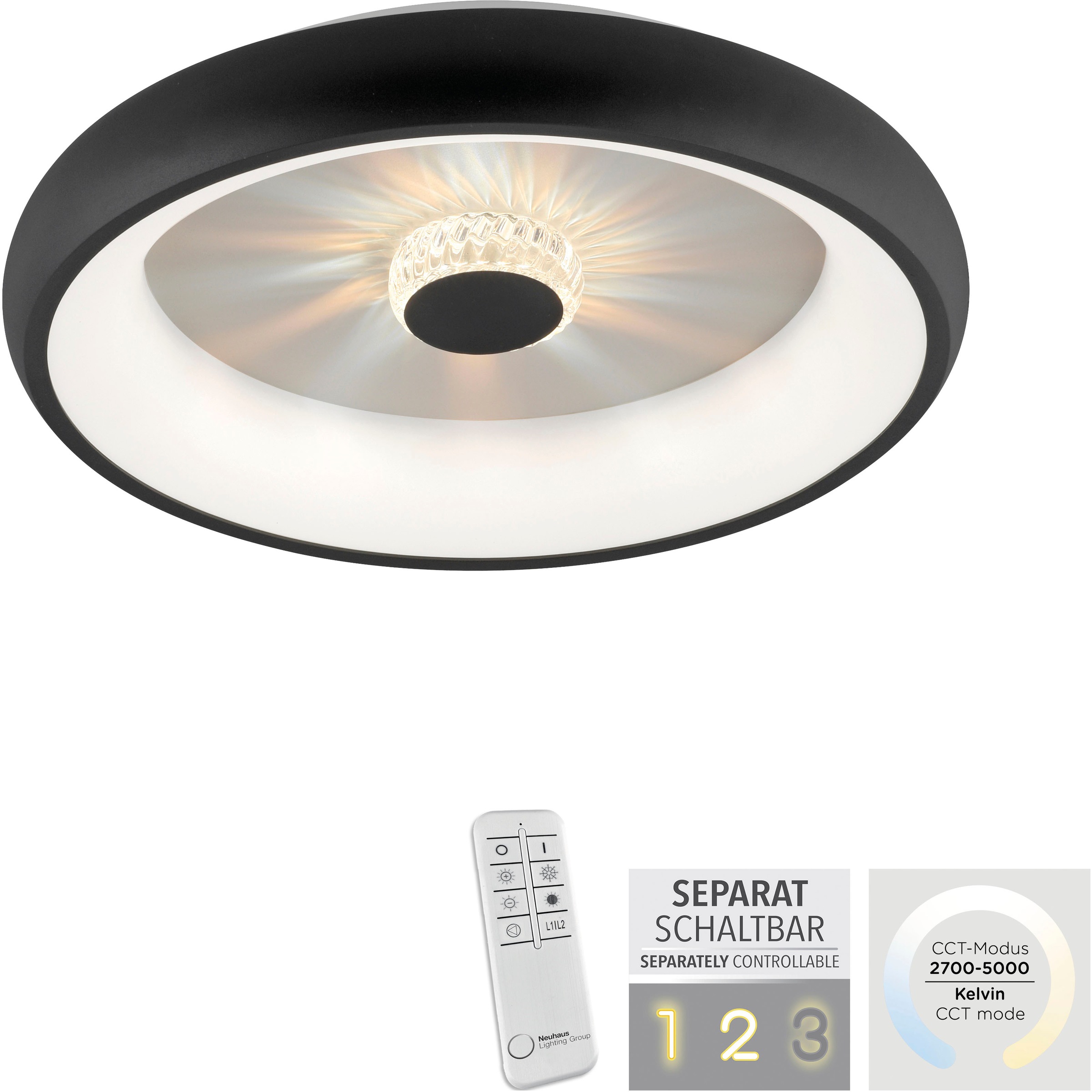 JUST LIGHT Deckenleuchte »VERTIGO«, 1 flammig, Leuchtmittel LED-Board | LED fest integriert, CCT über Fernbedienung, Funk inkl., separat steuerbar über FB, Memory