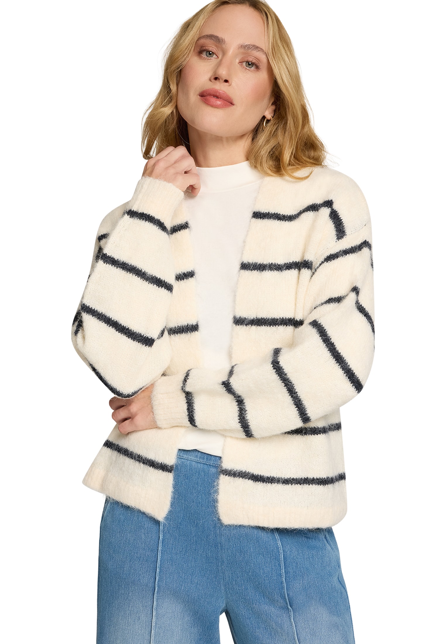 Zero Strickjacke "Damen mit Streifen offener Style" 1 tlg. Plain/ohne Detai günstig online kaufen