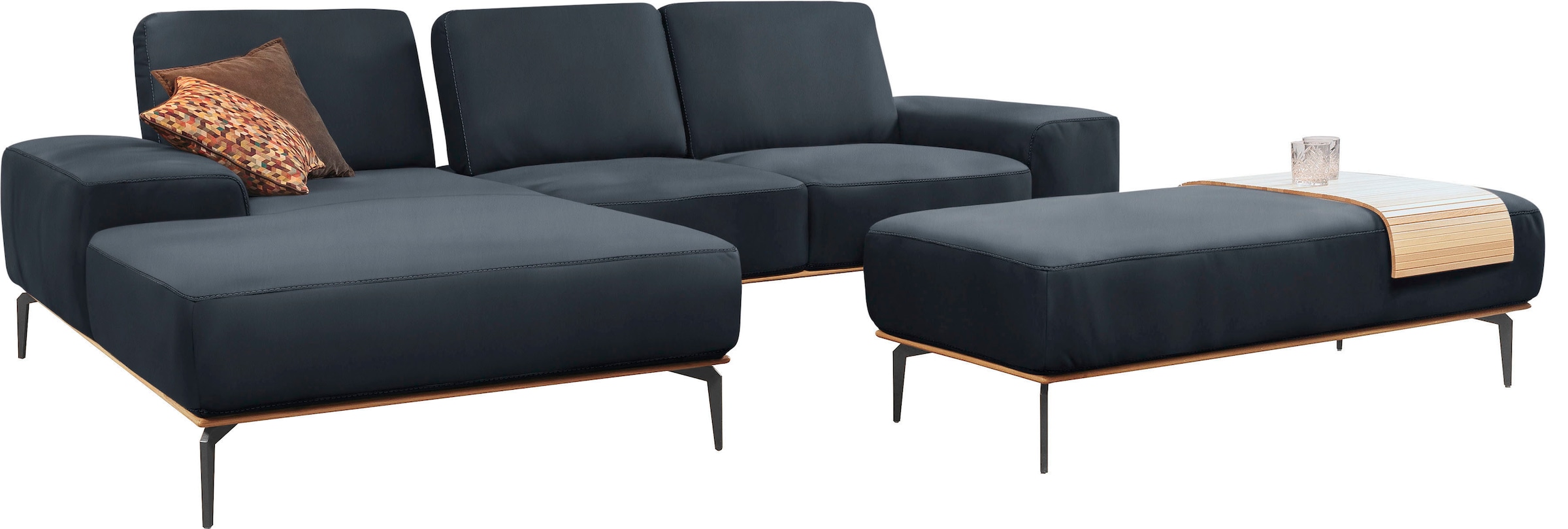 W.SCHILLIG Ecksofa »run, Designsofa mit tollem Sitzkomfort, bequem, L-Form«, mit Holzsockel, Füße in Schwarz pulverbeschichtet, Breite 279 cm