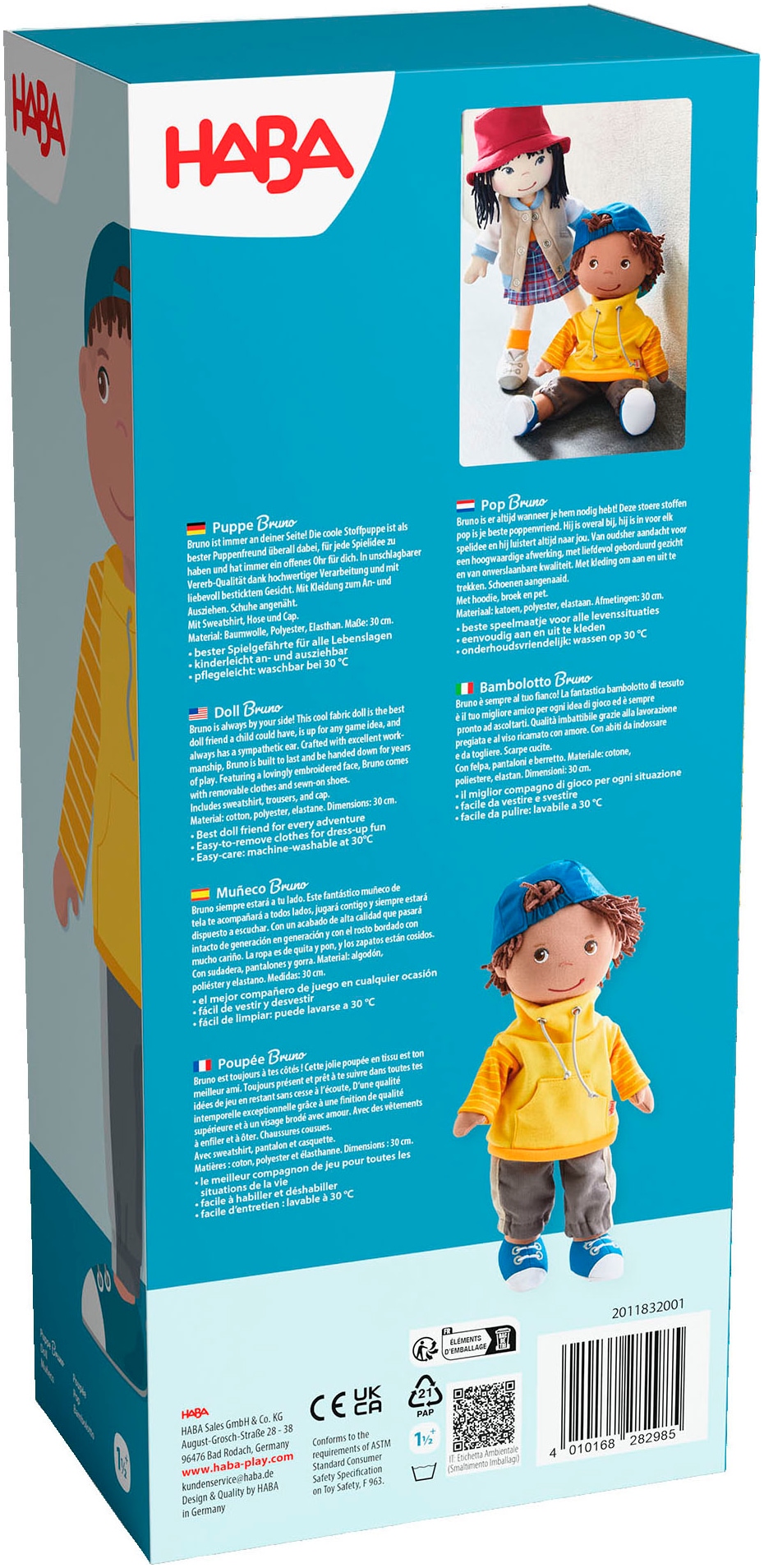 Haba Stoffpuppe »Bruno«, Mit Sweatshirt, Hose und Cap