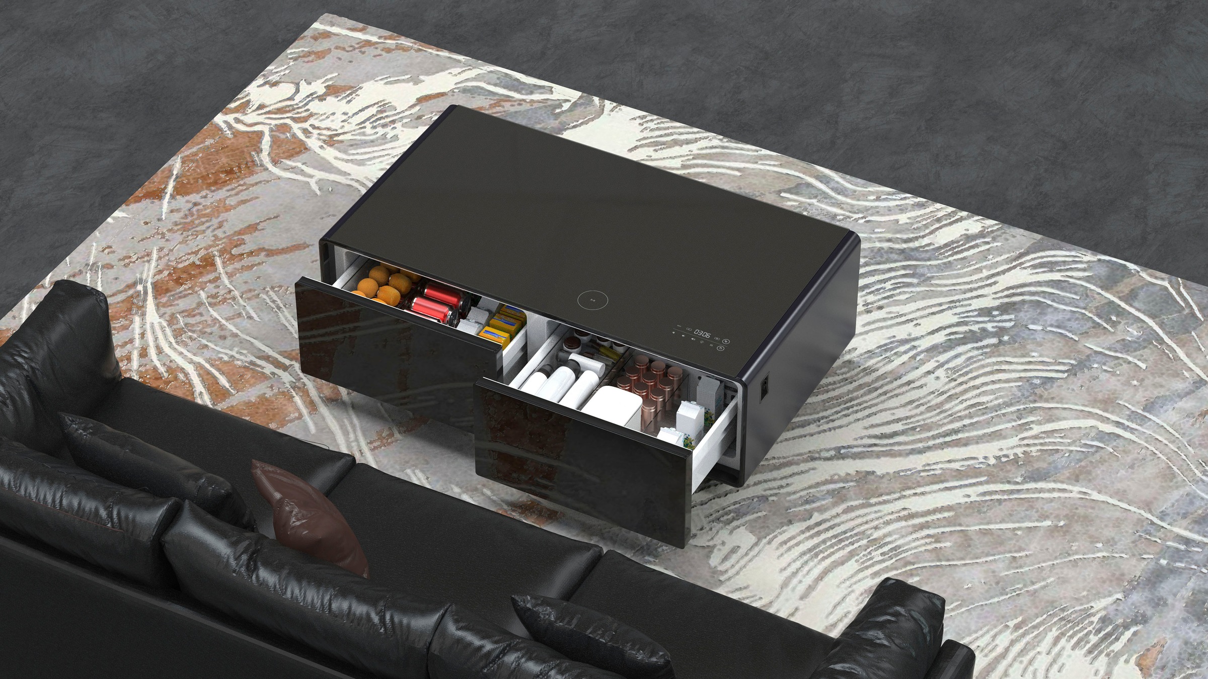 Caso Getränkekühlschrank »792 Sound & Cool Black«, 792, 46 cm hoch, 130,5  cm breit, Loungetisch mit Kühlfächern, Soundbar und Lademöglichkeiten | BAUR