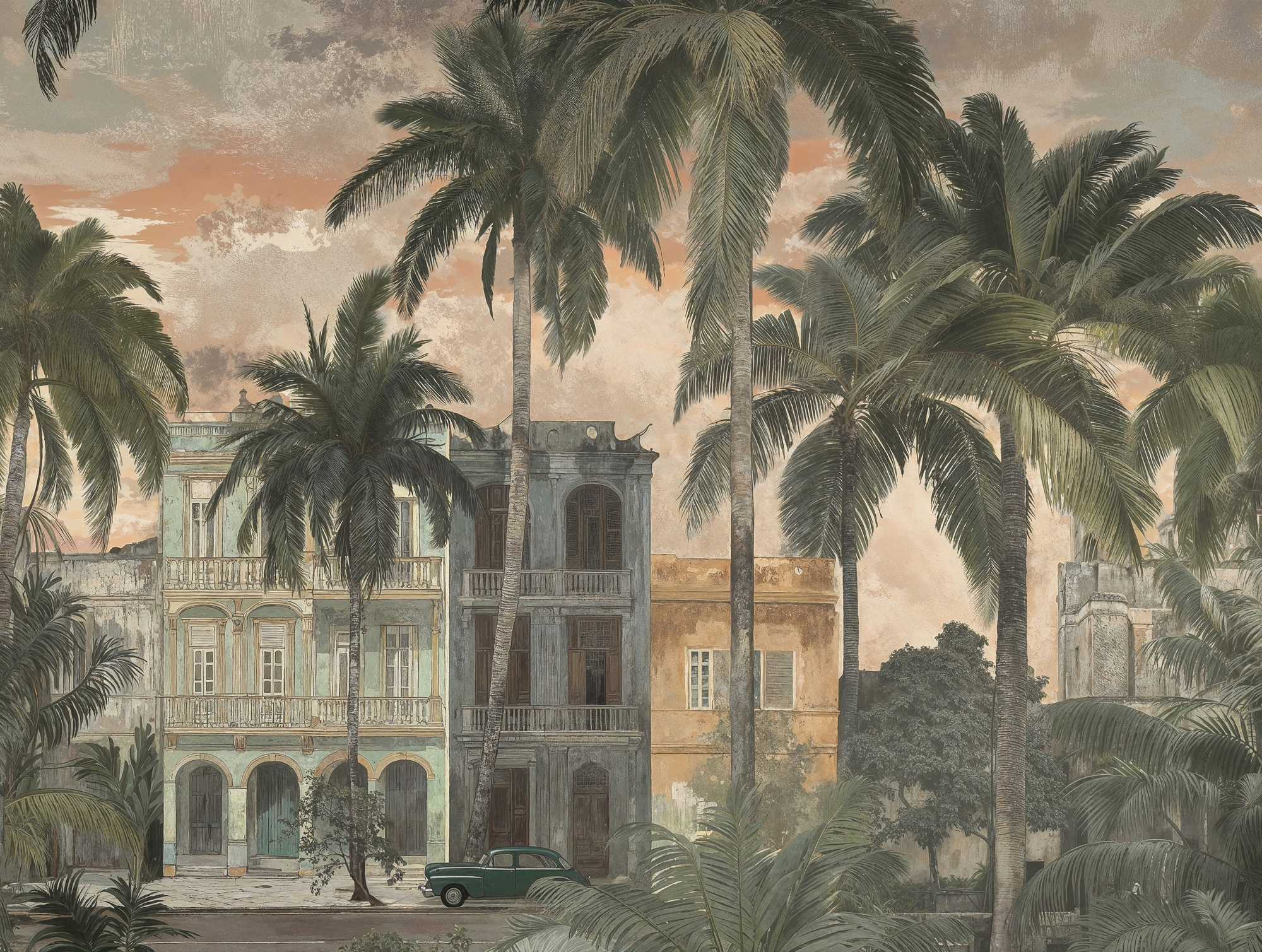 A.S. Création Vliestapete »Cuba II Vintage Havana Palms Fototapete« 3D-Optik | Stadt | floral leicht strukturiert Tropisches Stadtmotiv mit Palmen und architektonischem Flair
