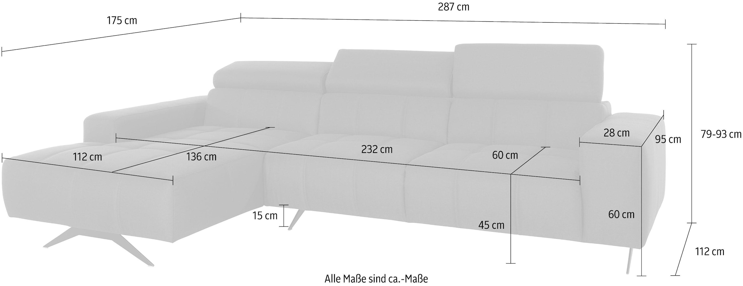 DOMO collection Ecksofa »Trento L-Form«, wahlweise mit Kopfteilverstellung, Recamiere links/rechts bestellbar