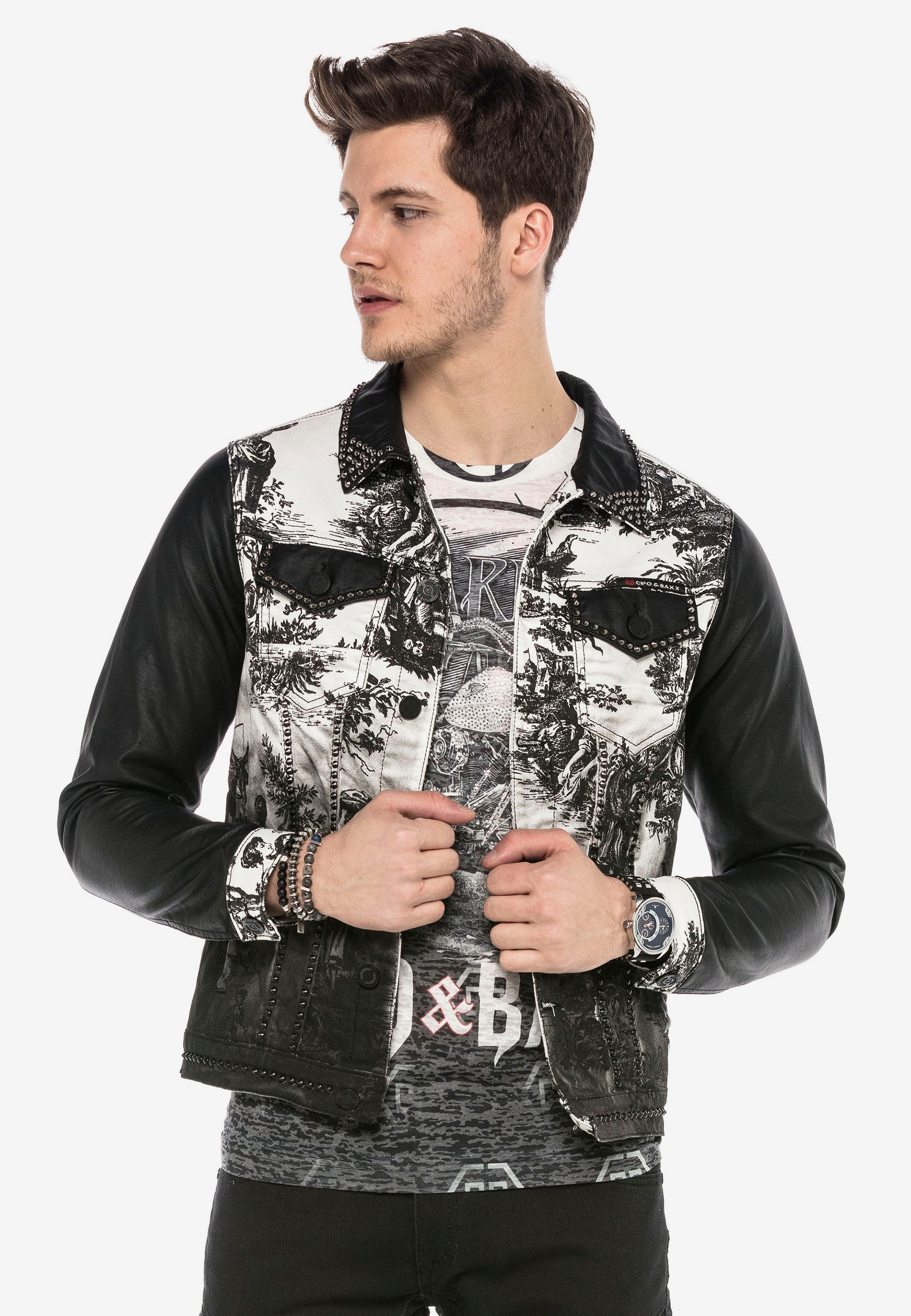 Cipo & Baxx Jeansjacke, mit Nietendetails