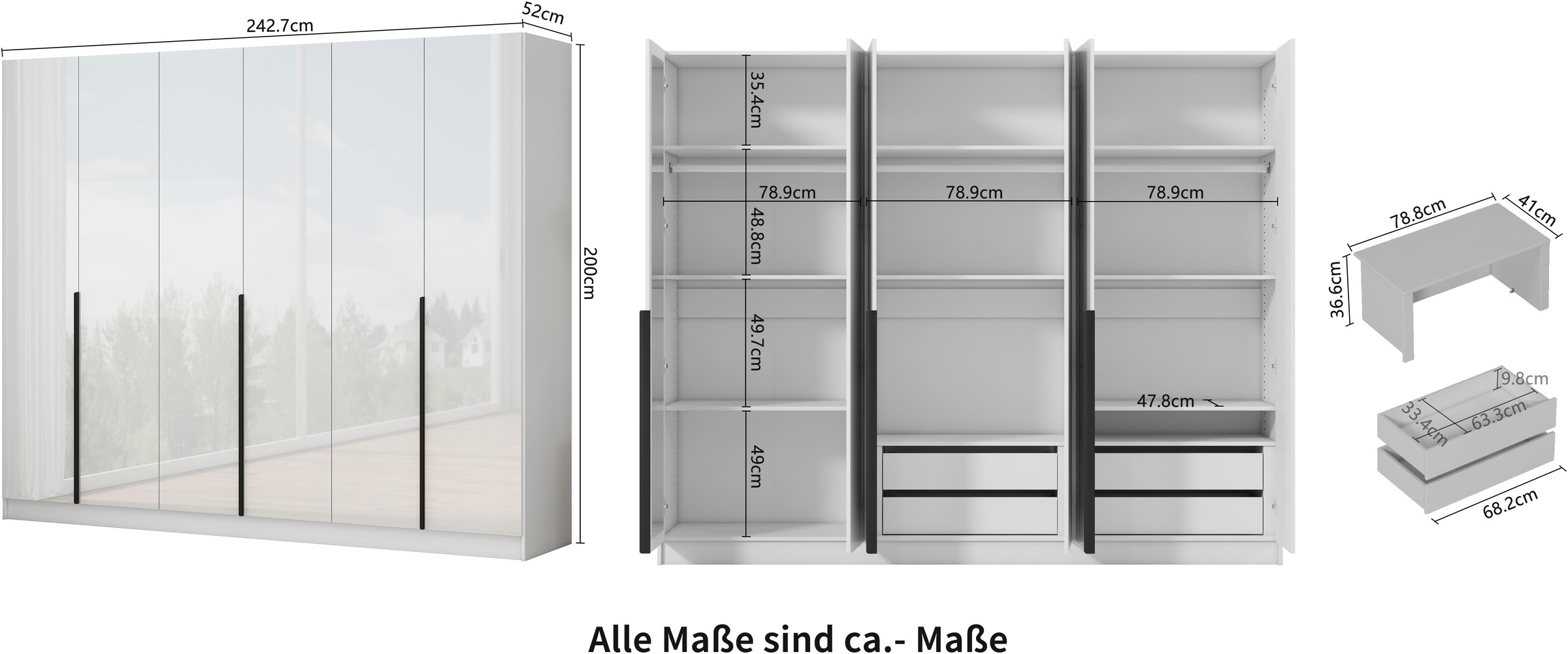 OTTO home Kleiderschrank »Annor Schlafzimmerschrank Breite 242cm hochglanz Schrank Garderobe« Drehtürenschrank mit perfekter Innenausstattung - elegante Türgriffe
